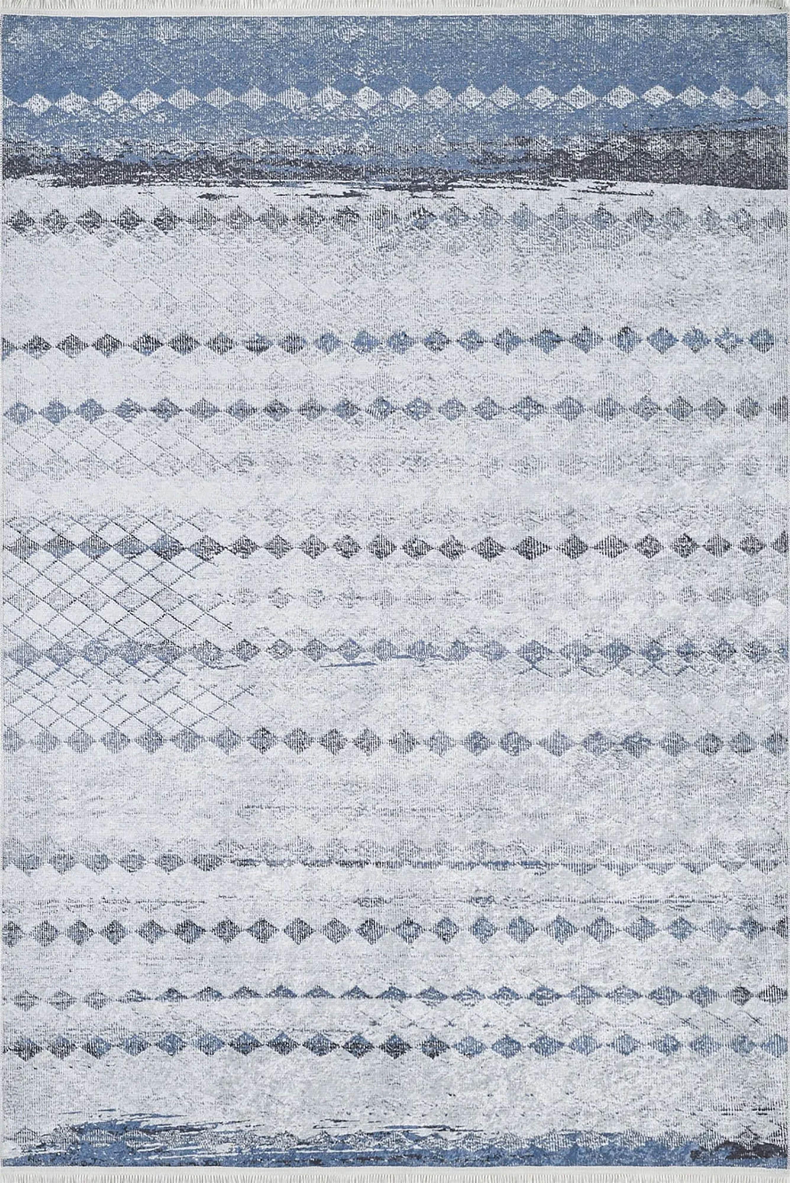Gri Mavi Geometrik Antik Vintage Halı