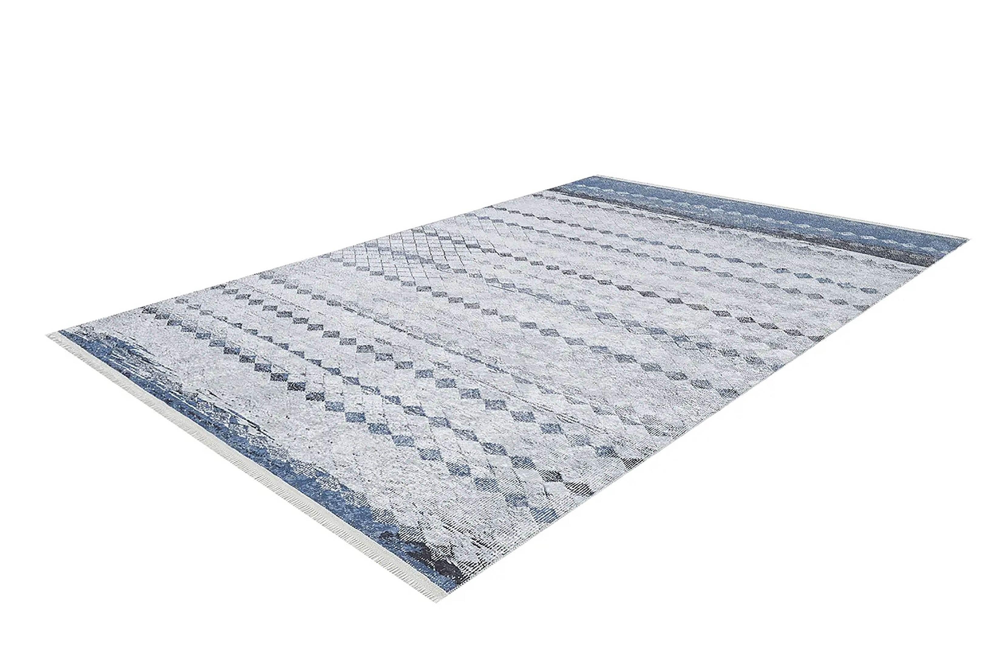 Gri Mavi Geometrik Antik Vintage Halı