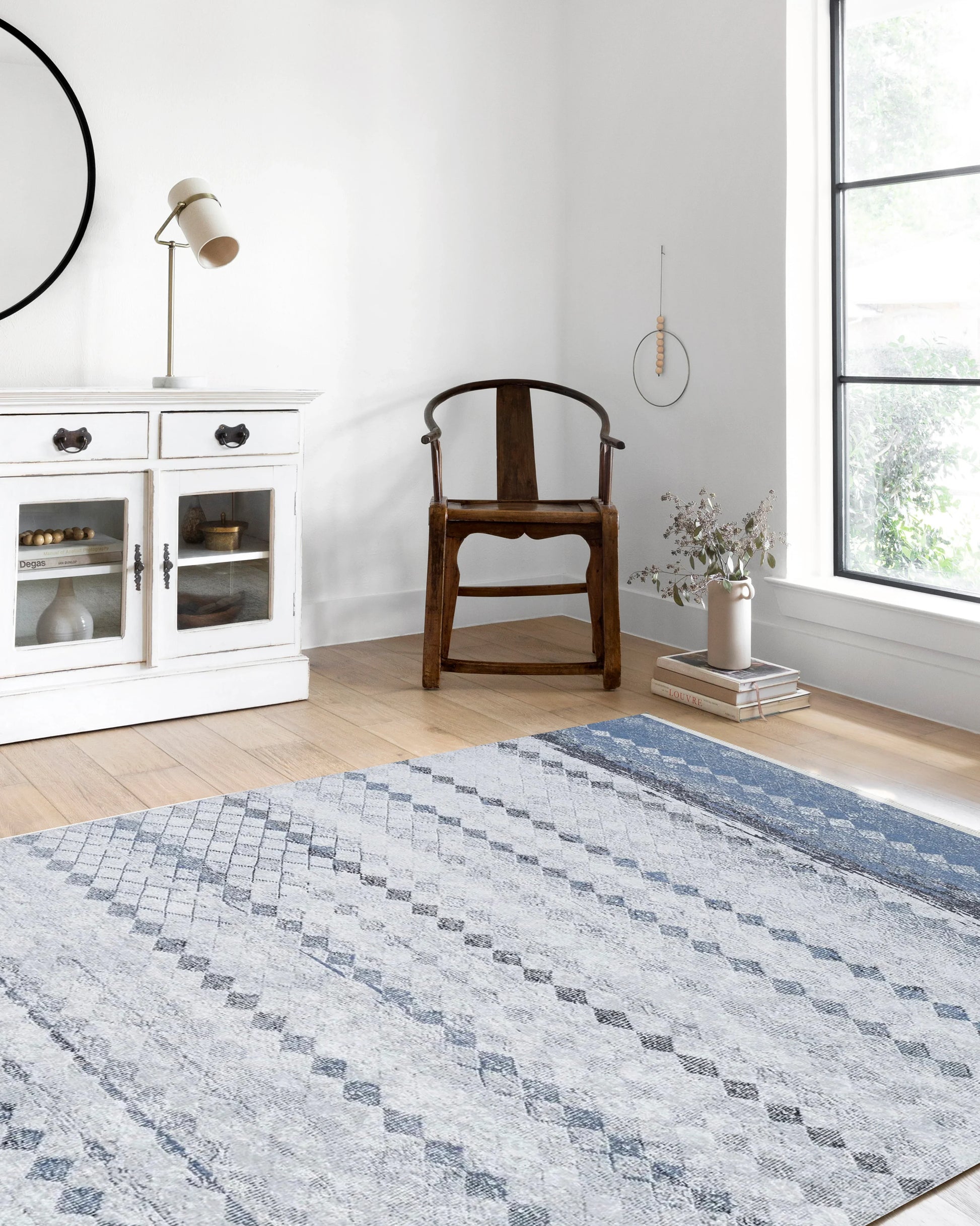 Gri Mavi Geometrik Antik Vintage Halı