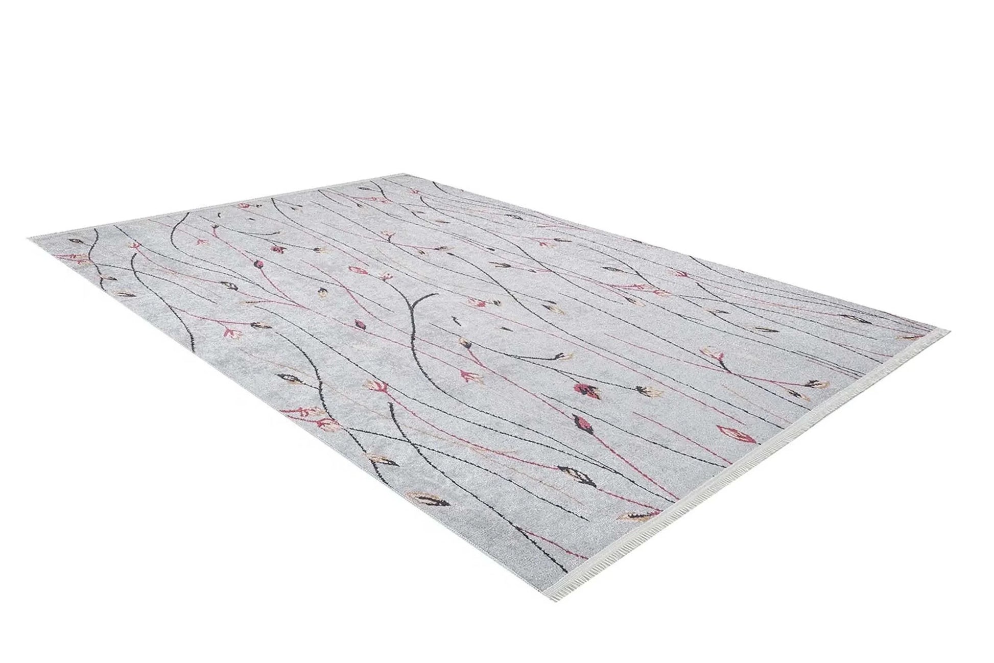 Gri Minimalist Çiçek Desenli Halı