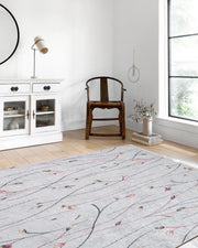 Gri Minimalist Çiçek Desenli Halı