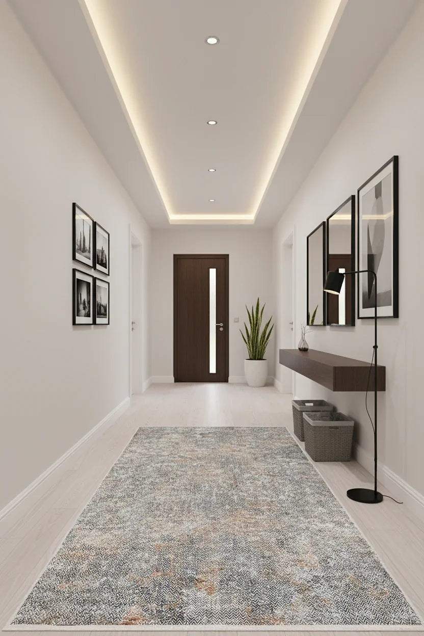 Gri, Pas ve Siyah Zikzak Desenli Modern Soyut Halı