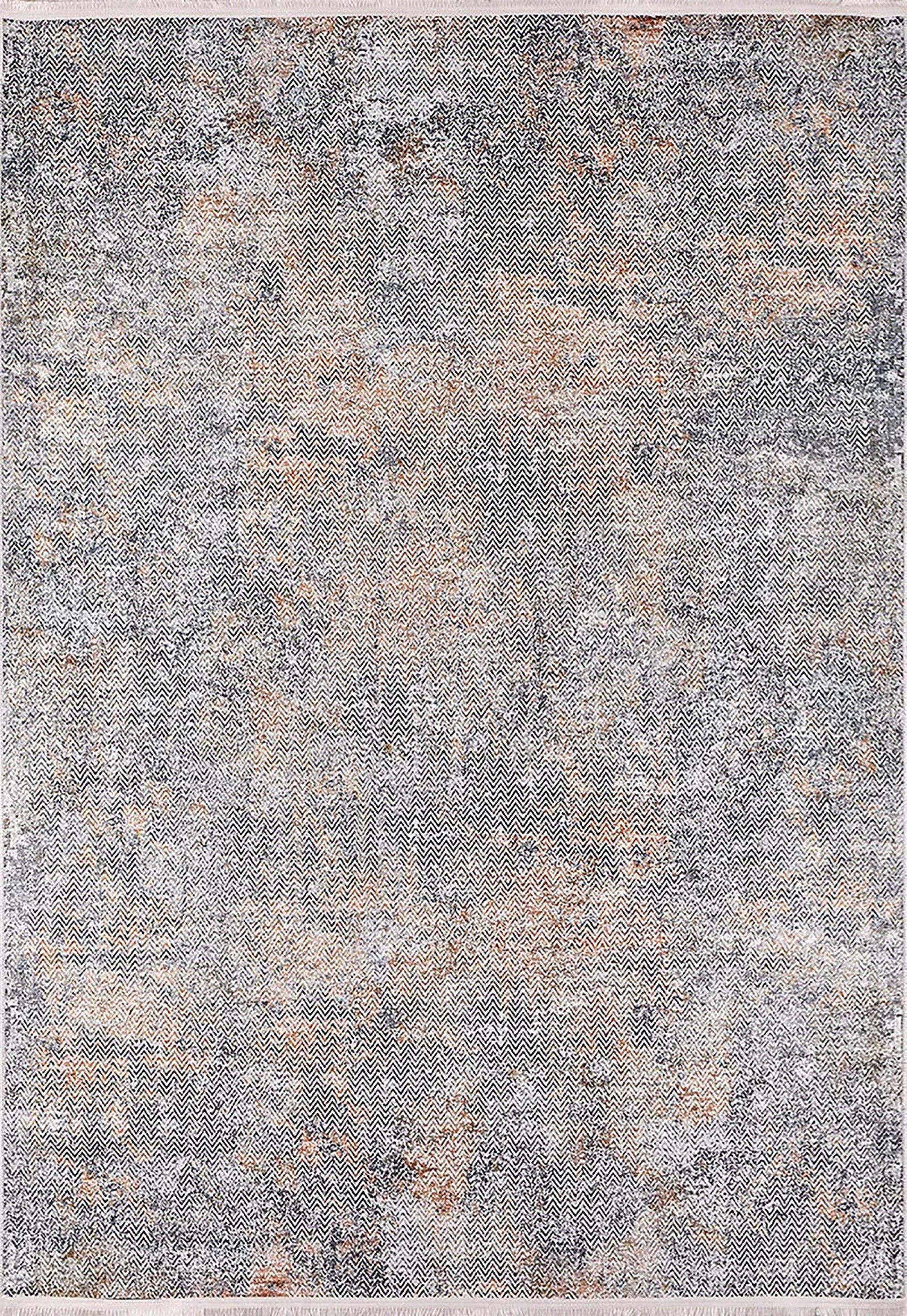 Gri, Pas ve Siyah Zikzak Desenli Modern Soyut Halı