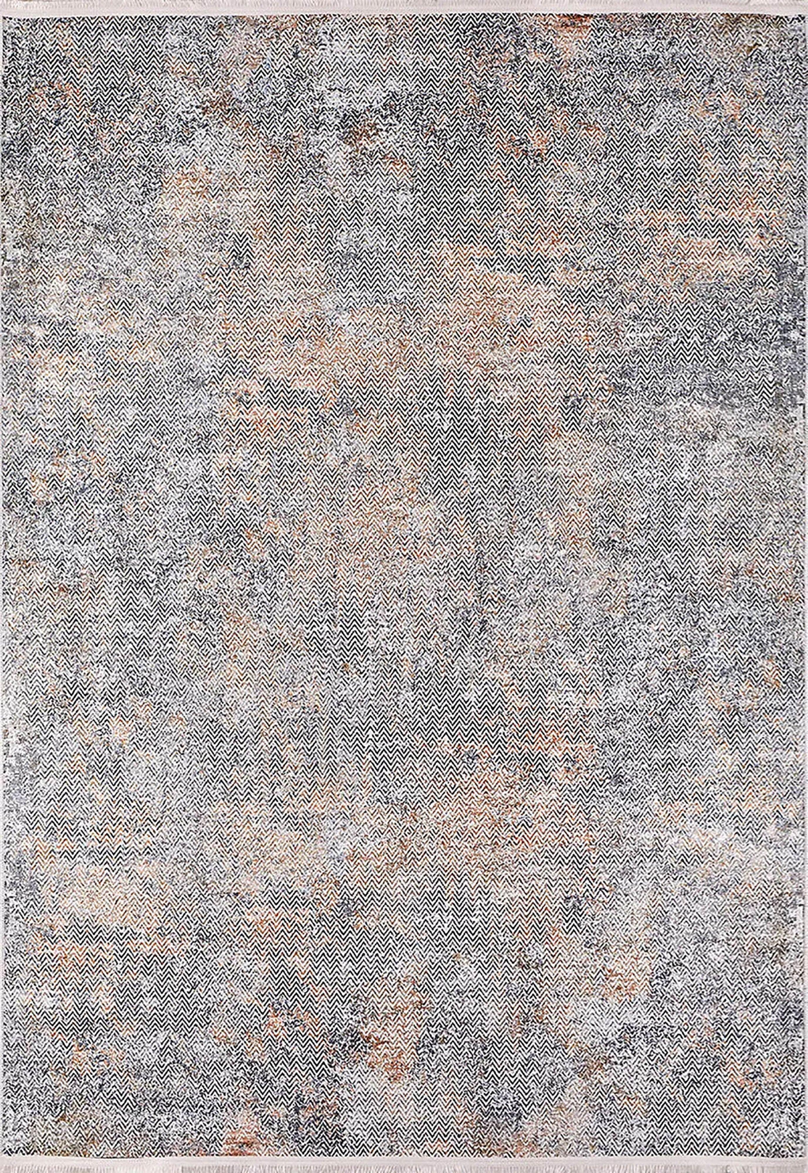 Gri, Pas ve Siyah Zikzak Desenli Modern Soyut Halı