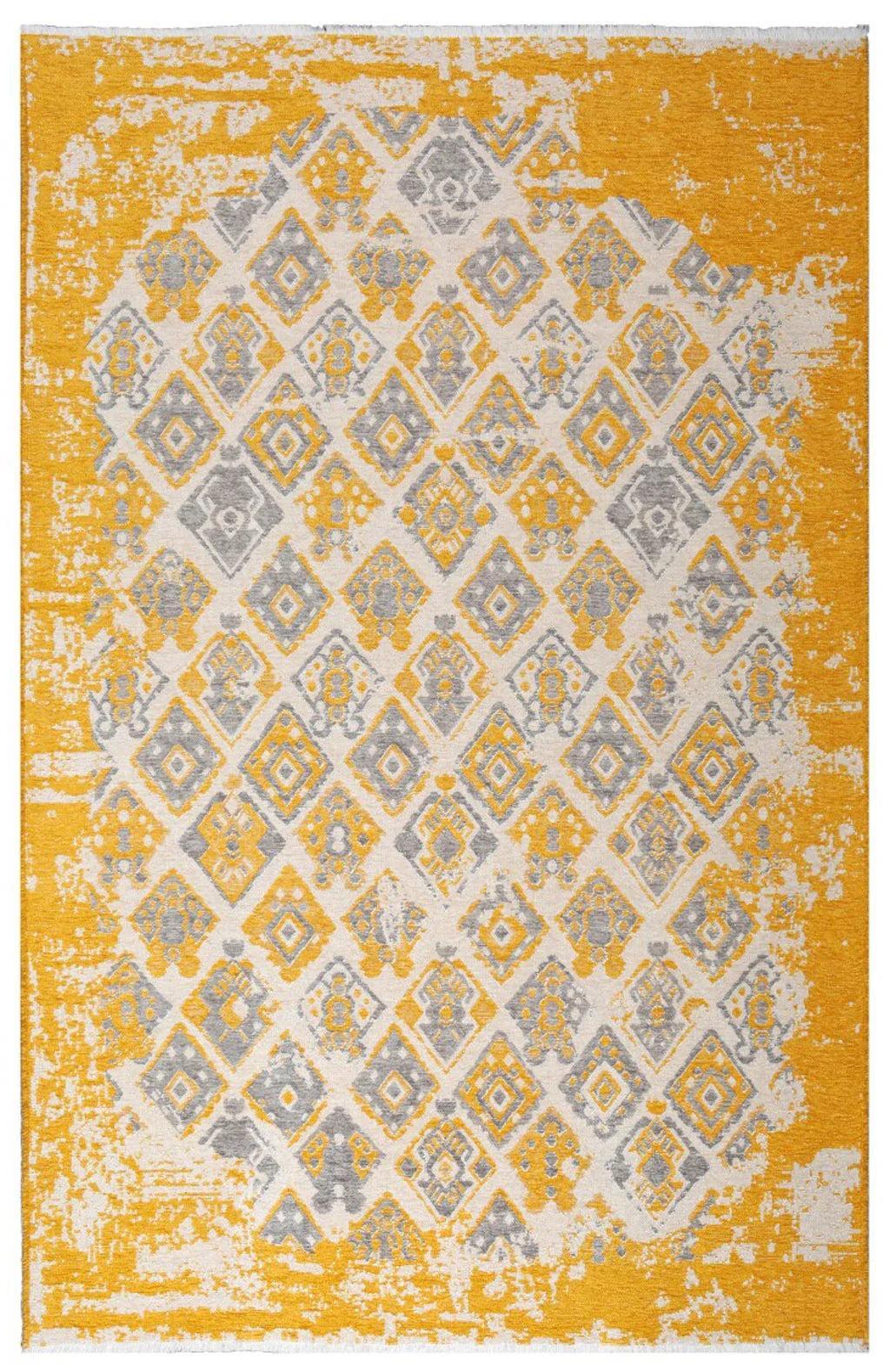 Gri Sarı Çift Taraflı Modern Vintage Yıkanabilir Antibakteriyel Halı