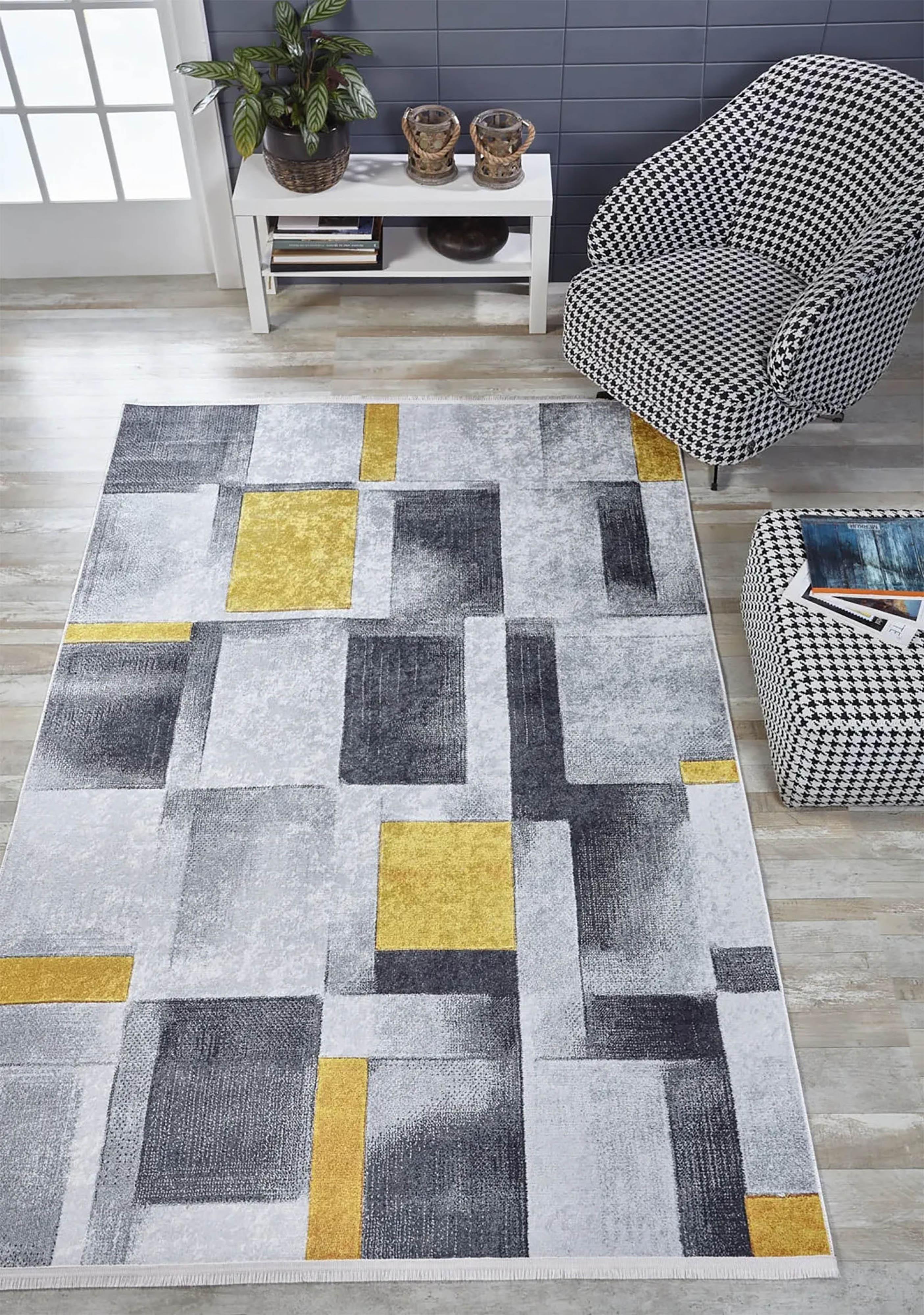 Gri Sarı Modern Geometrik Halı