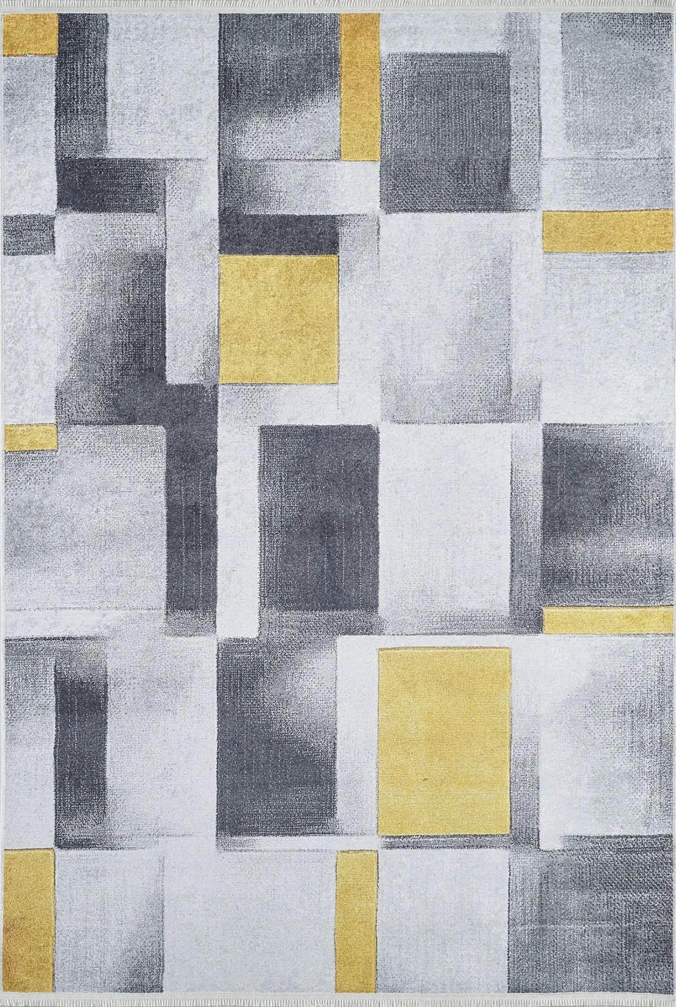 Gri Sarı Modern Geometrik Halı