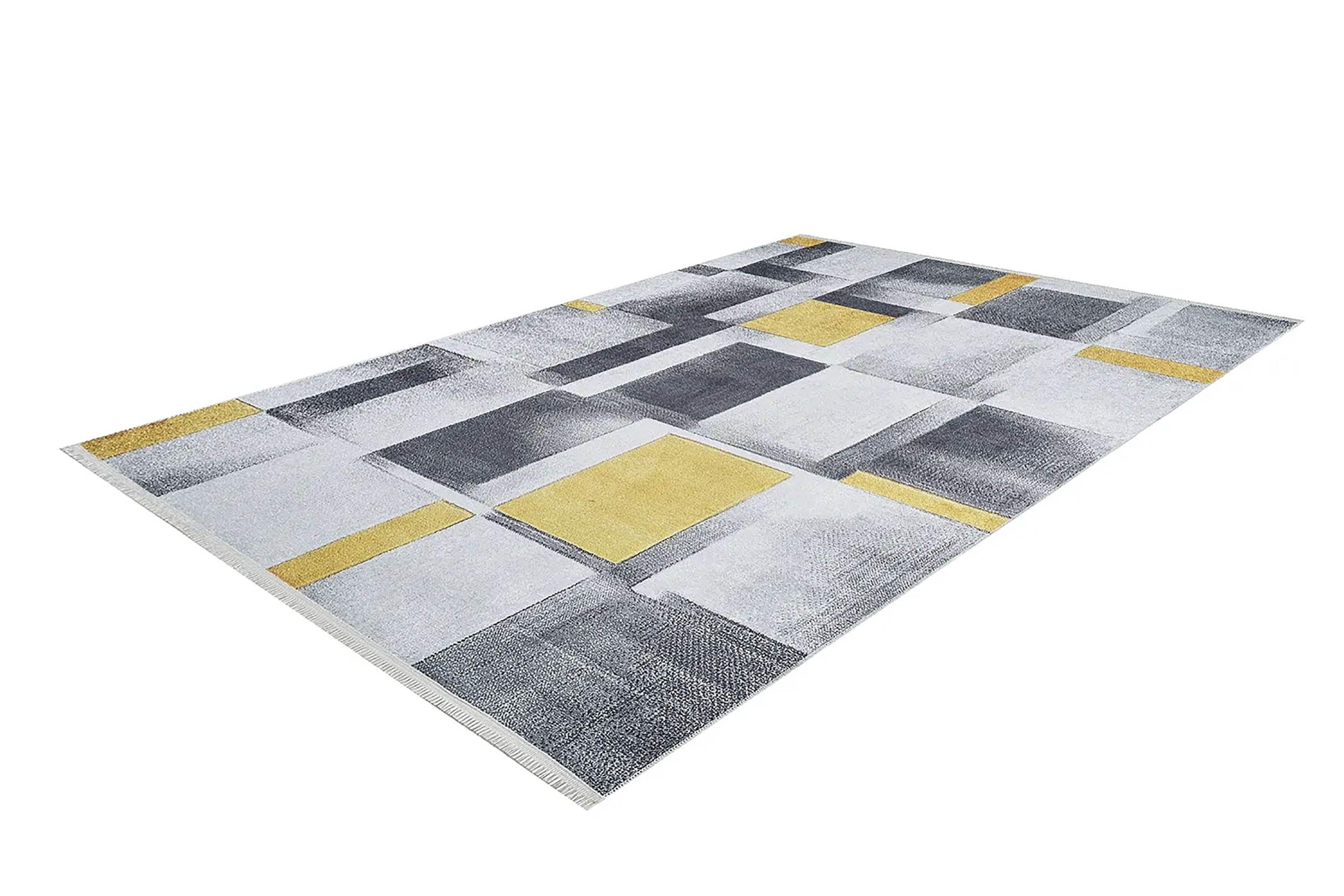 Gri Sarı Modern Geometrik Halı