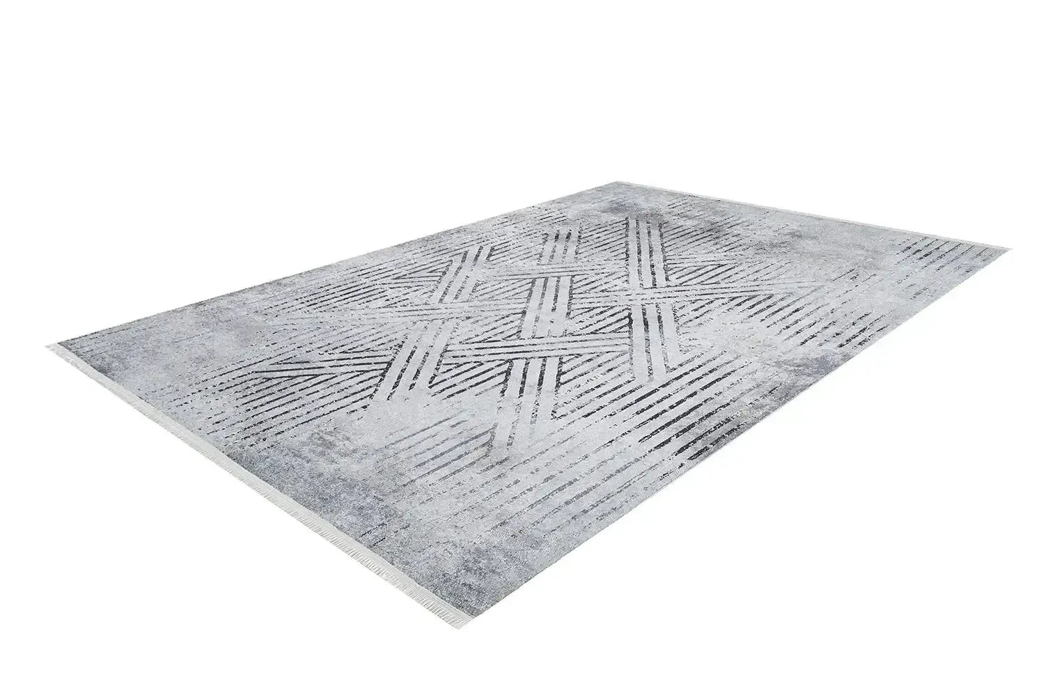 Gri Siyah Çapraz Çizgili Modern Halı