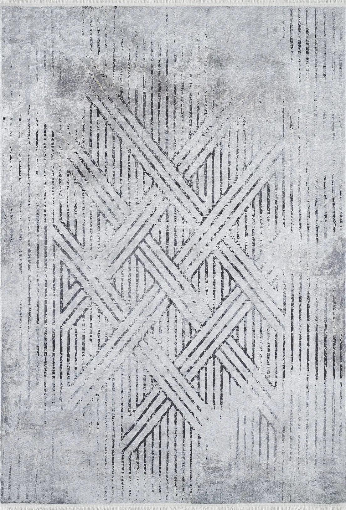 Gri Siyah Çapraz Çizgili Modern Halı