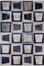 Gri Siyah Çerçeveli Kare Patchwork Görünümlü Halı