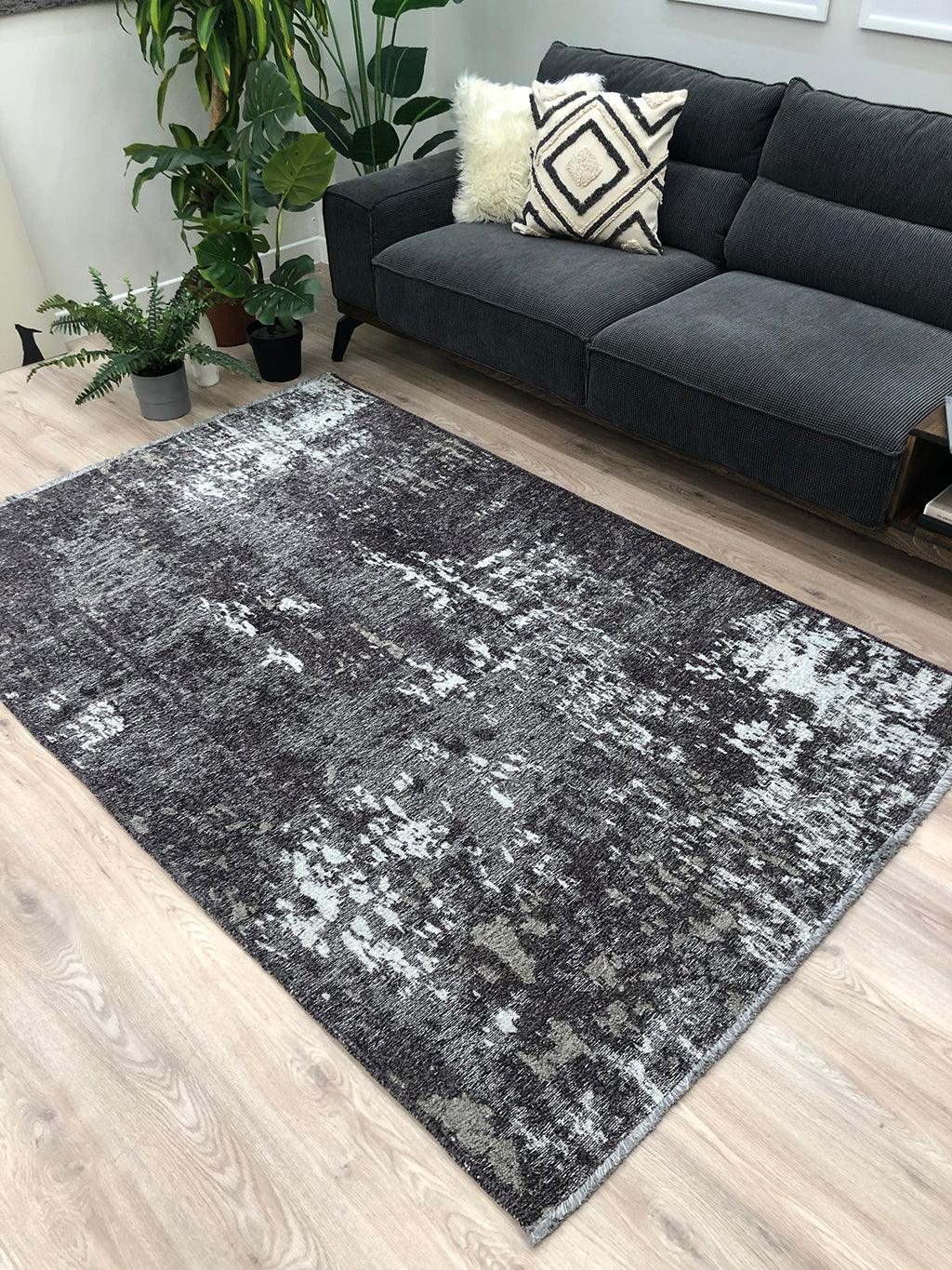 Gri Siyah Çift Taraflı Modern Yıkanabilir Antibakteriyel Halı