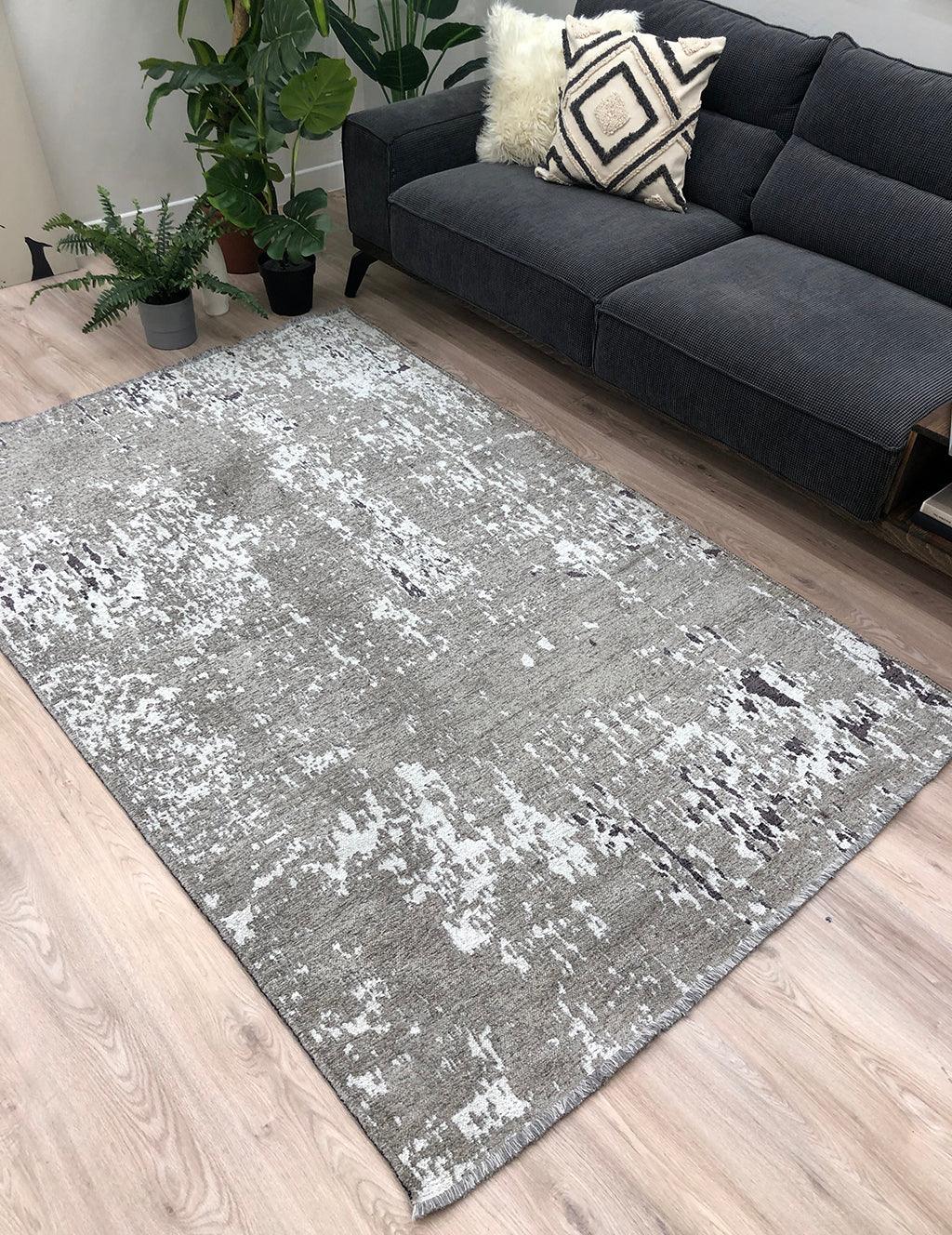 Gri Siyah Çift Taraflı Modern Yıkanabilir Antibakteriyel Halı