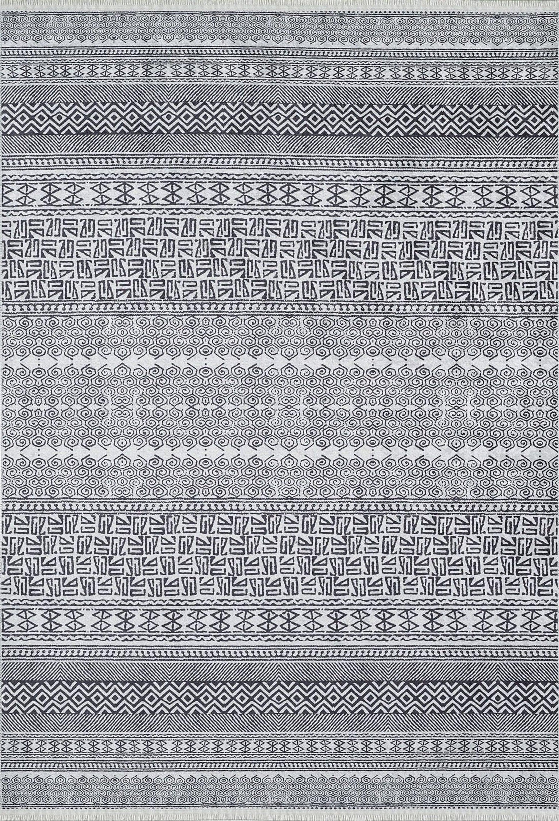 Gri Siyah Geometrik Desenli Halı