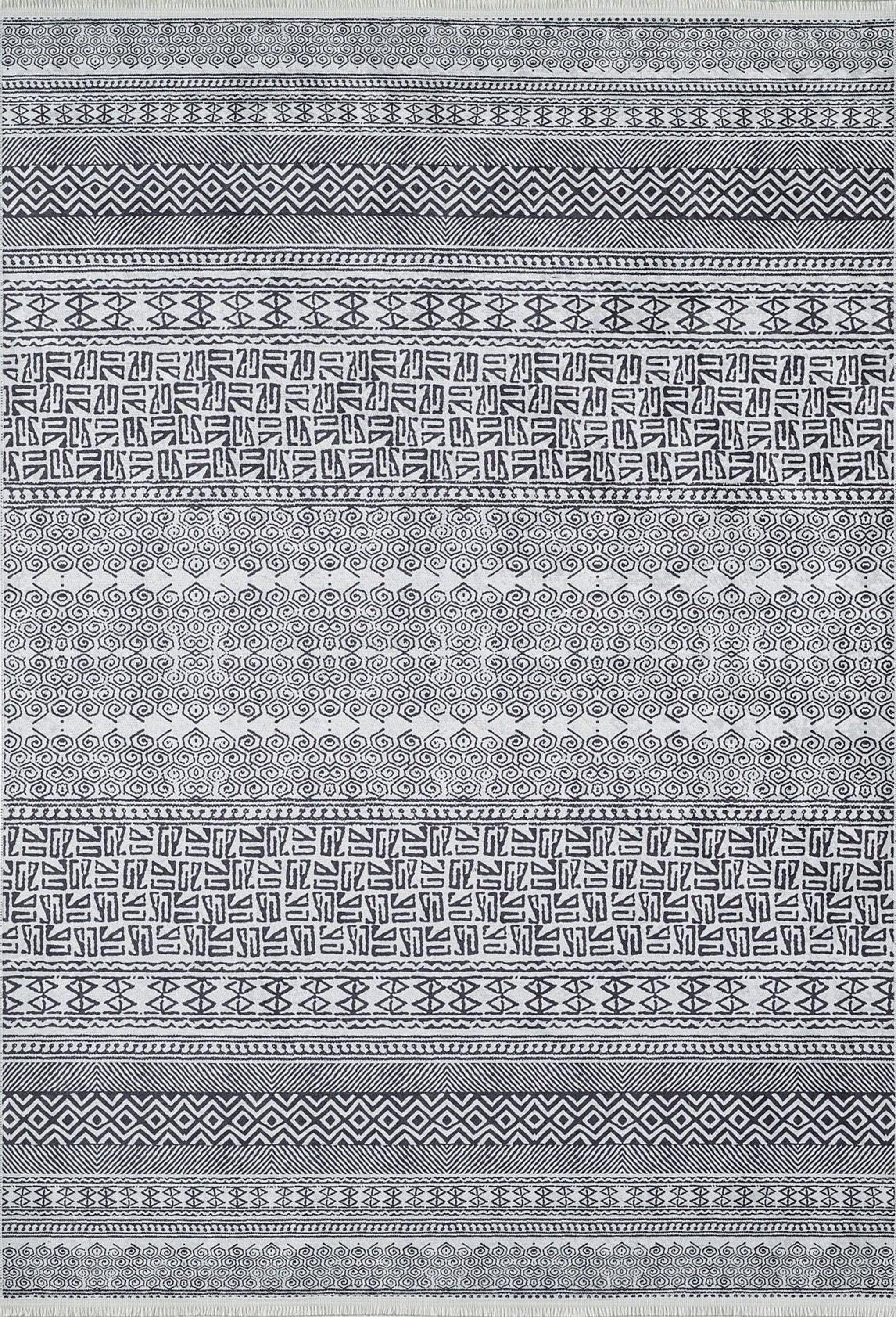 Gri Siyah Geometrik Desenli Halı