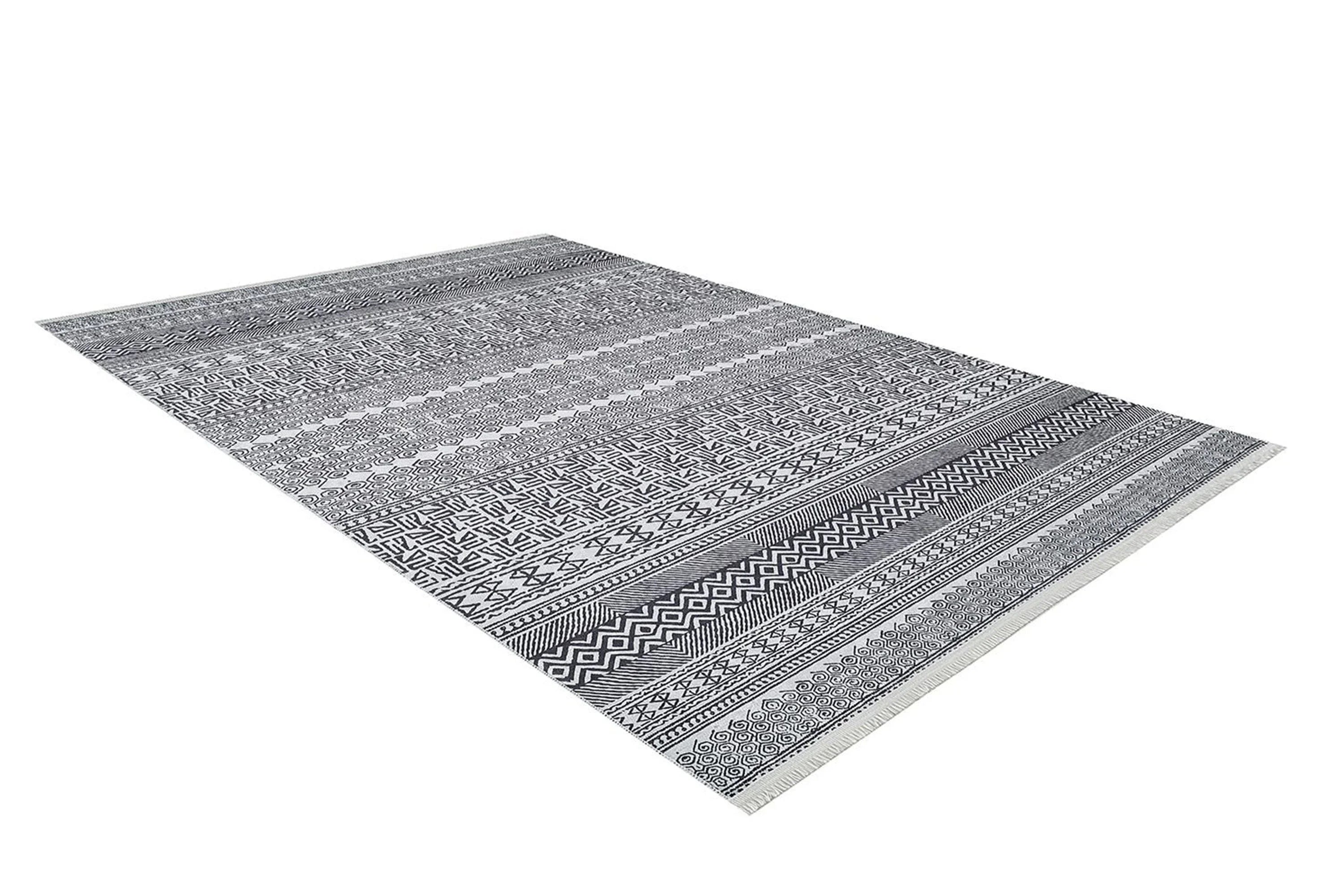 Gri Siyah Geometrik Desenli Halı