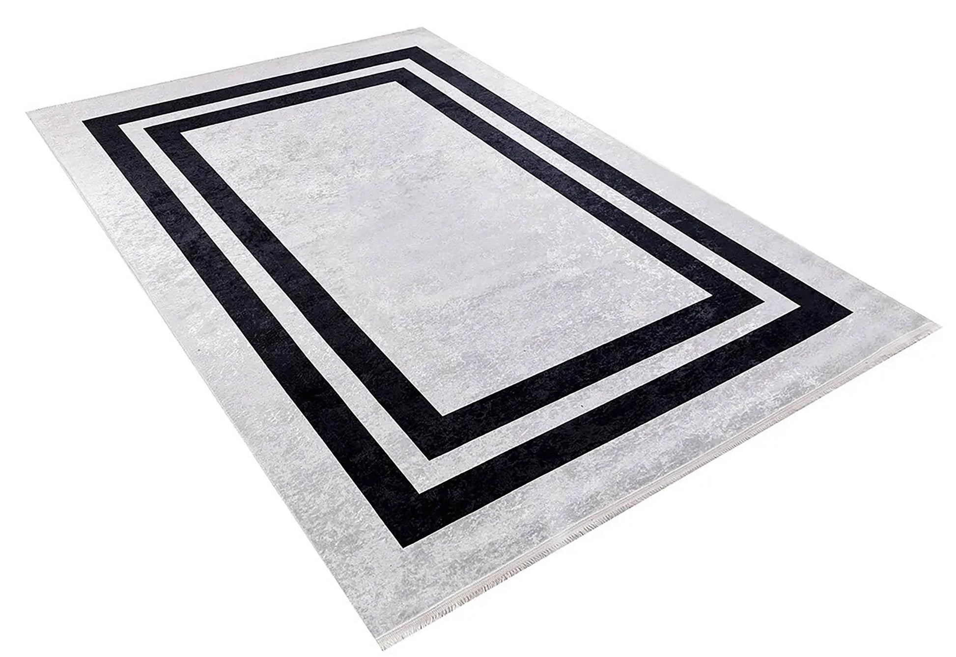 Gri Siyah Geometrik Desenli Lüks Bordürlü Halı