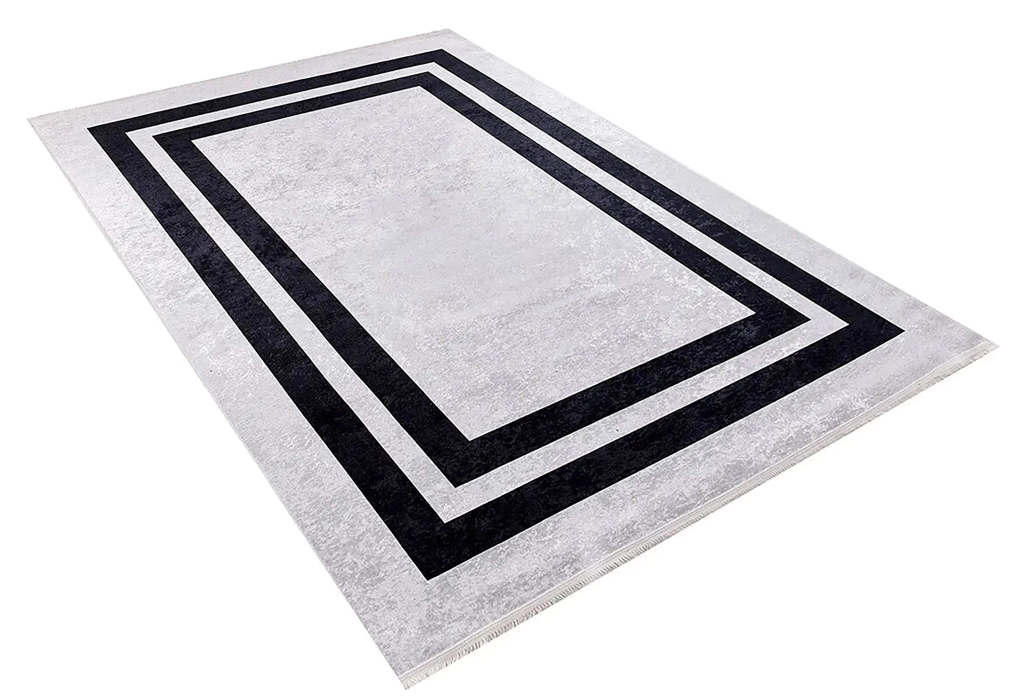Gri Siyah Geometrik Desenli Lüks Bordürlü Halı