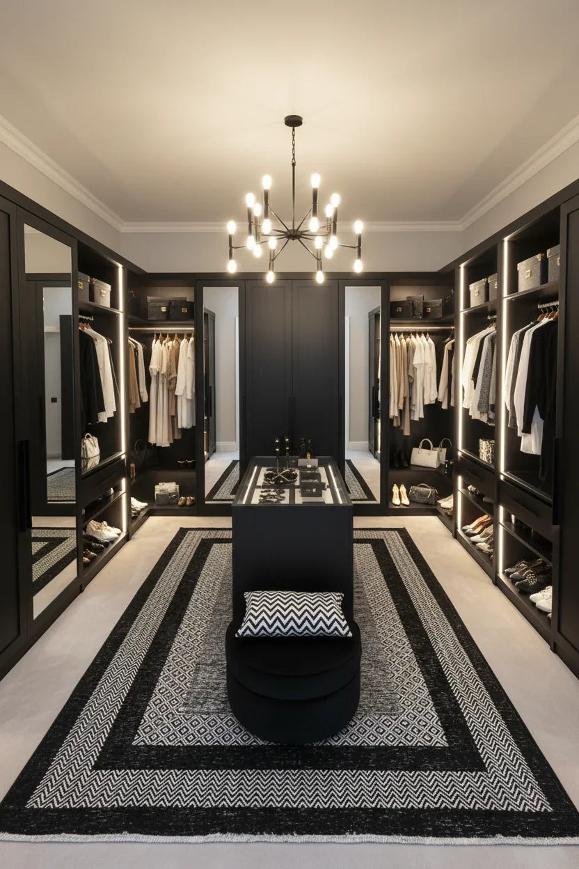 Gri Siyah Modern Yıkanabilir Antibakteriyel Salon Halısı