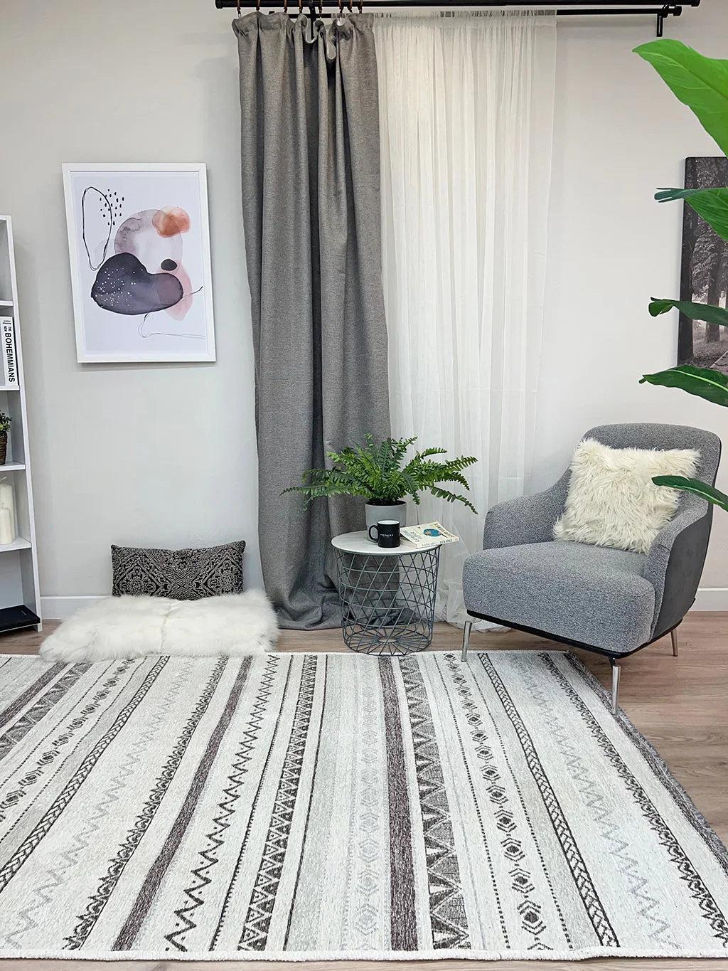 Gri Siyah Pamuk Polyester Modern İskandinav Yıkanabilir Halı