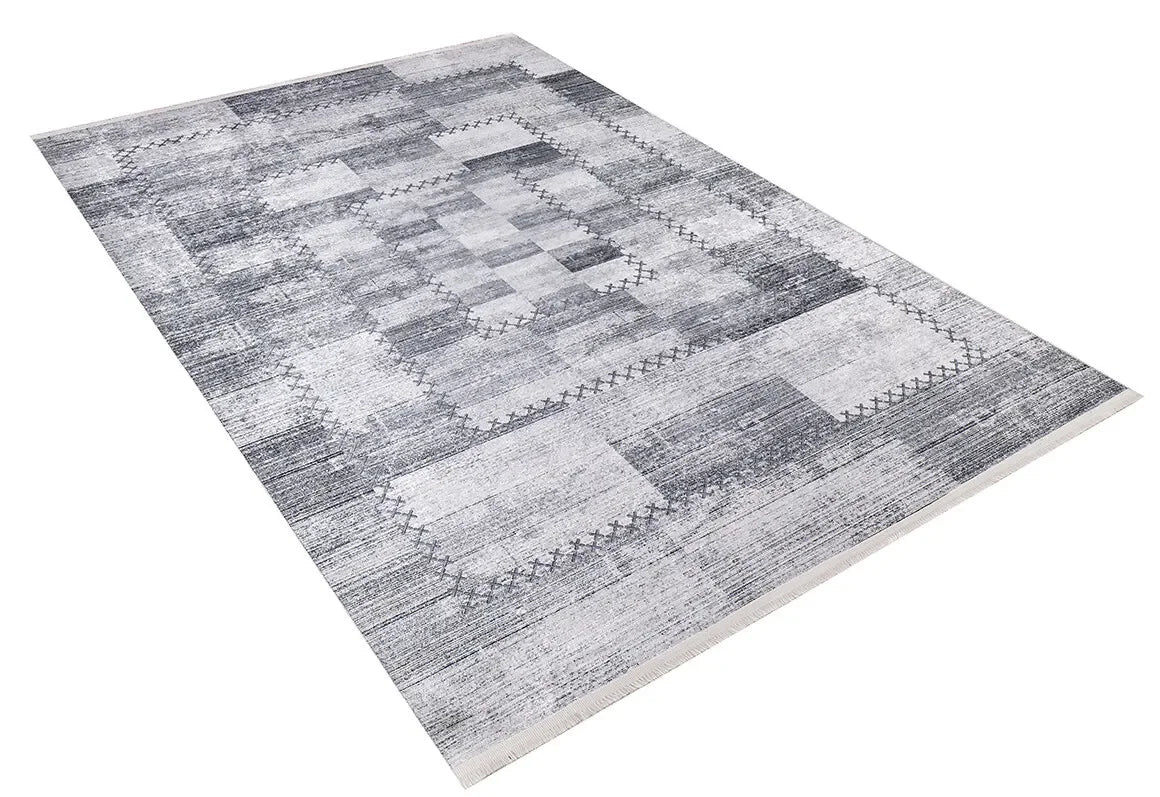 Gri Siyah Ton Sür Ton Patchwork Efektli Halı