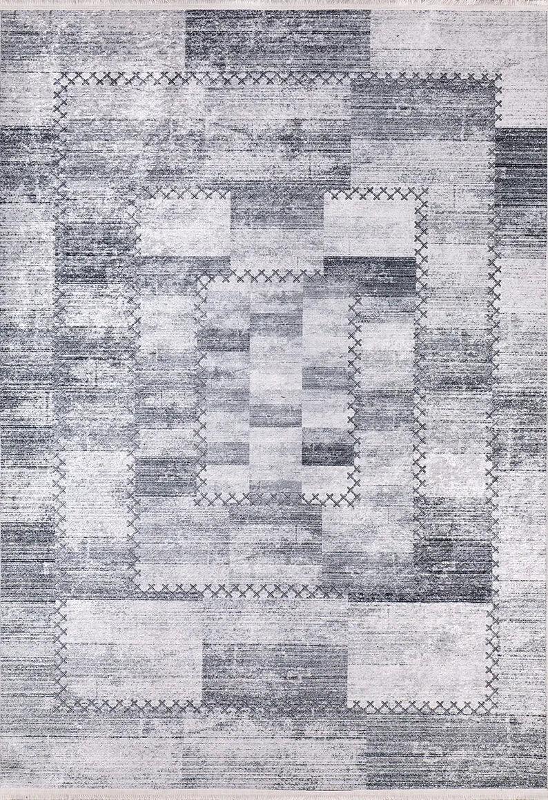 Gri Siyah Ton Sür Ton Patchwork Efektli Halı