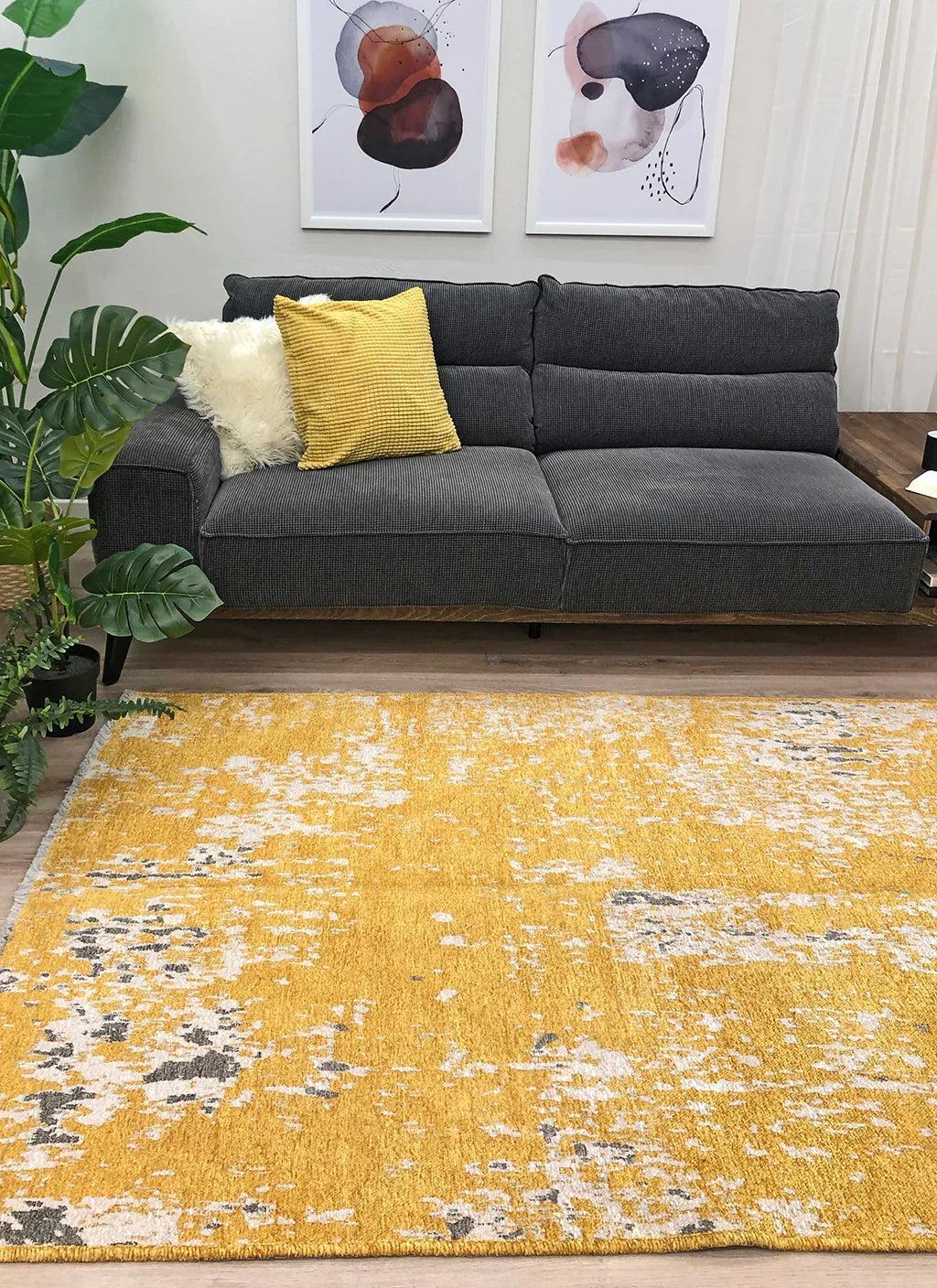 Gri Siyah ve Sarı Altın Çift Taraflı Modern Yıkanabilir Antibakteriyel Halı