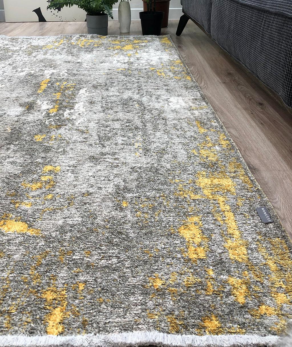 Gri Siyah ve Sarı Altın Çift Taraflı Modern Yıkanabilir Antibakteriyel Halı
