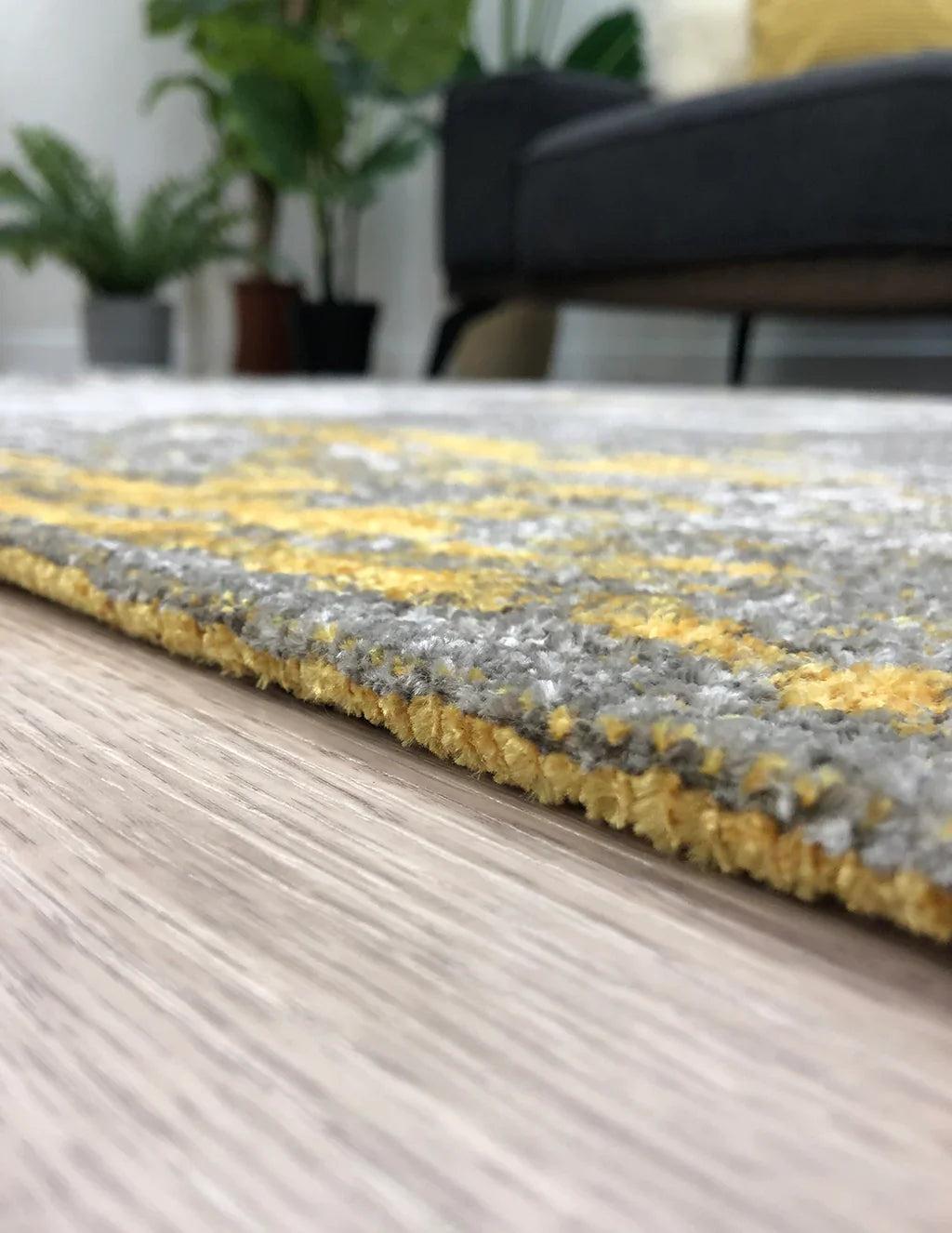 Gri Siyah ve Sarı Altın Çift Taraflı Modern Yıkanabilir Antibakteriyel Halı
