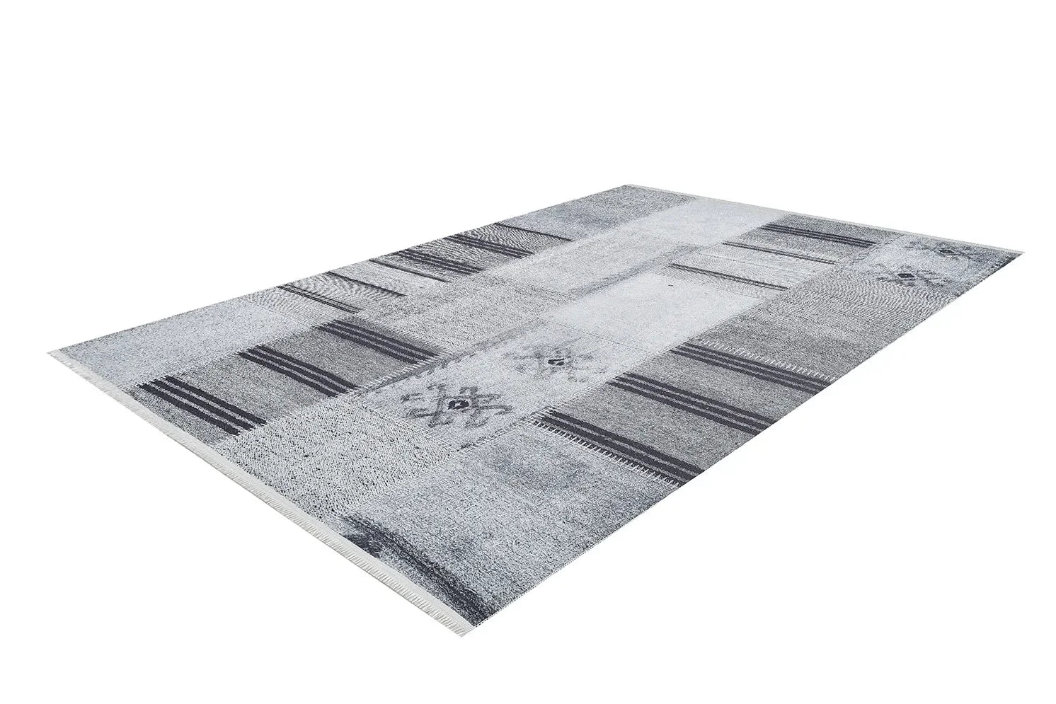 Gri Ton Sür Ton Patchwork Görünümlü Halı