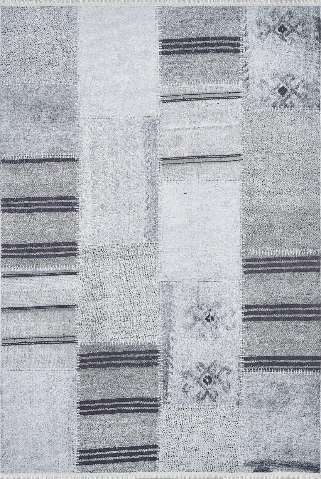Gri Ton Sür Ton Patchwork Görünümlü Halı