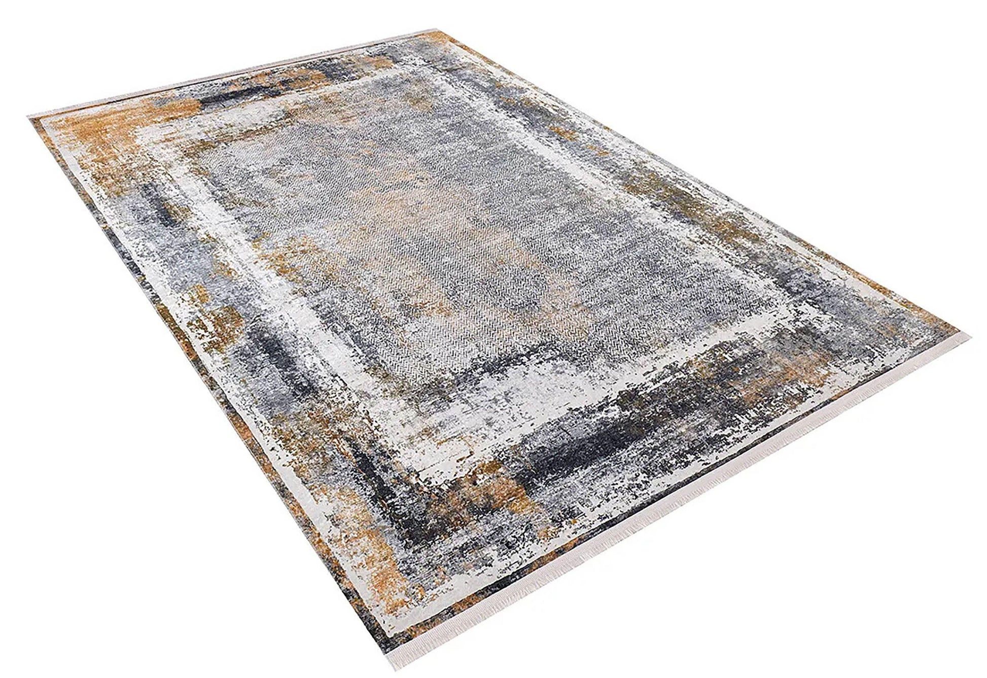 Gri Turuncu Eskitme Modern Halı