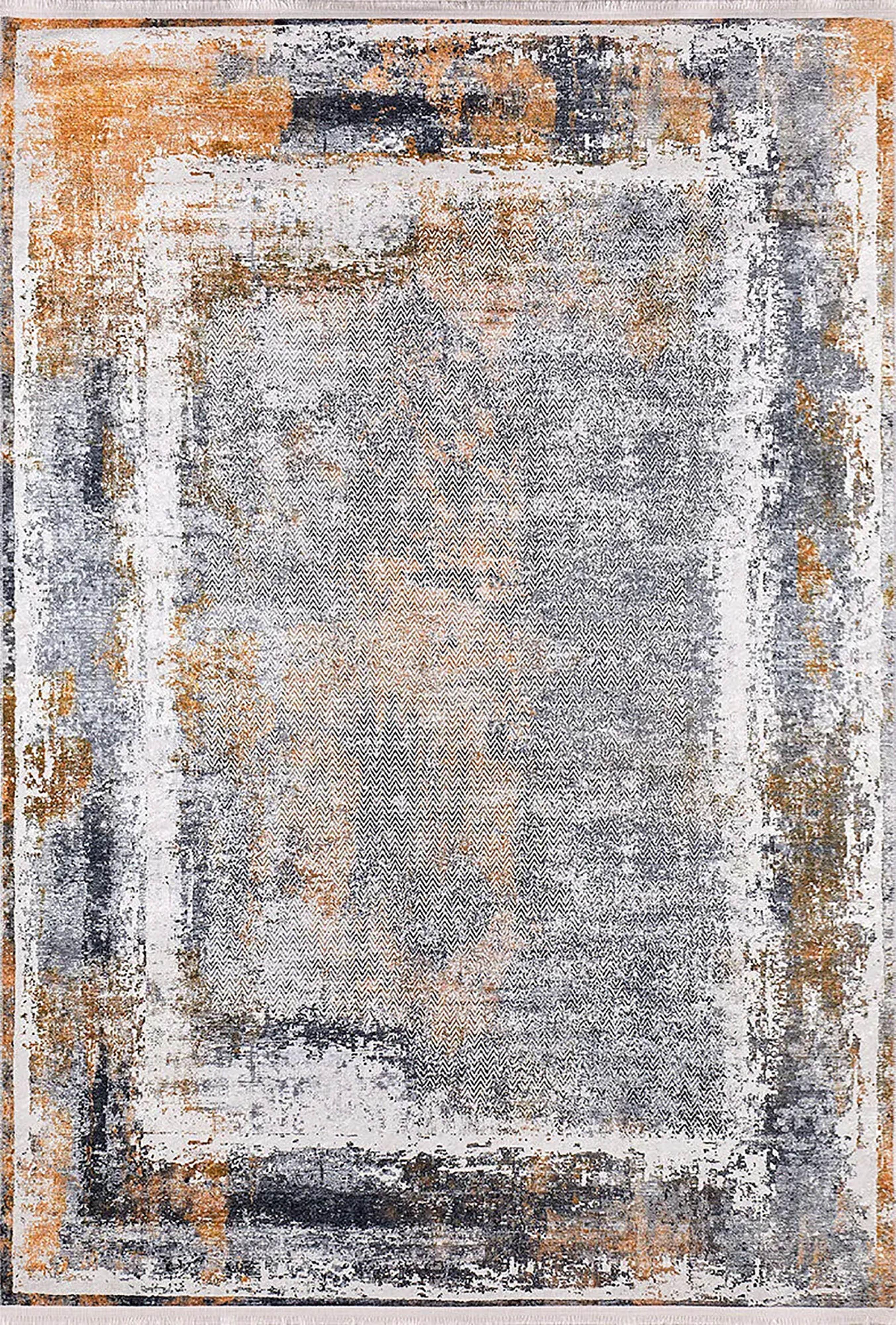 Gri Turuncu Eskitme Modern Halı