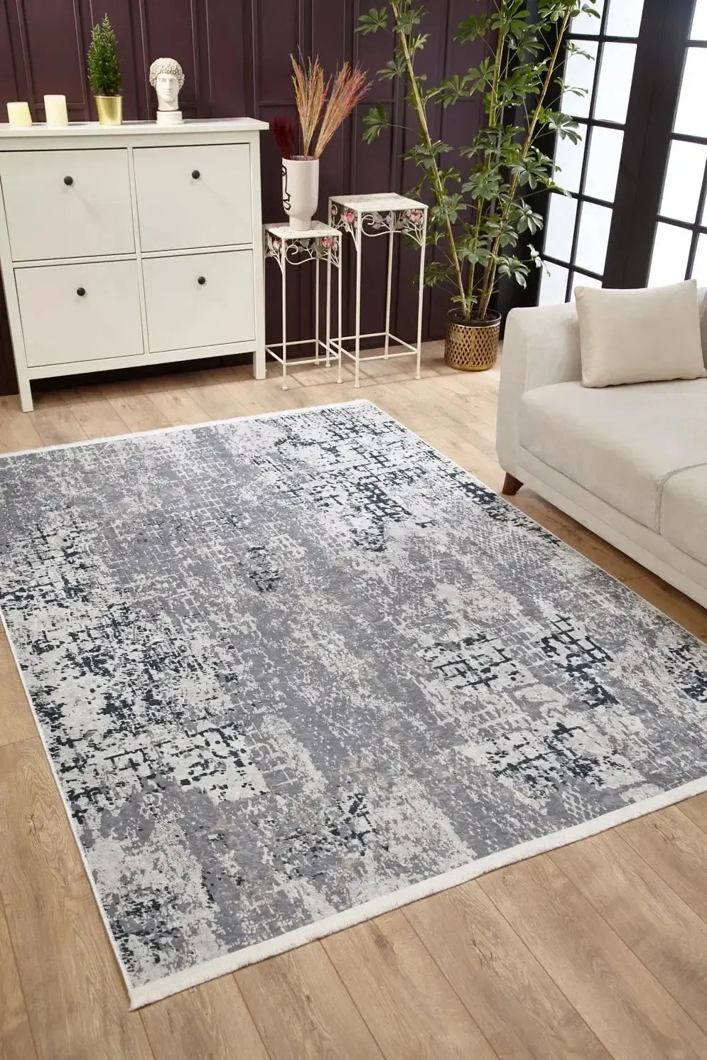 Gri ve Mavi Geçişli Kaymaz Halı