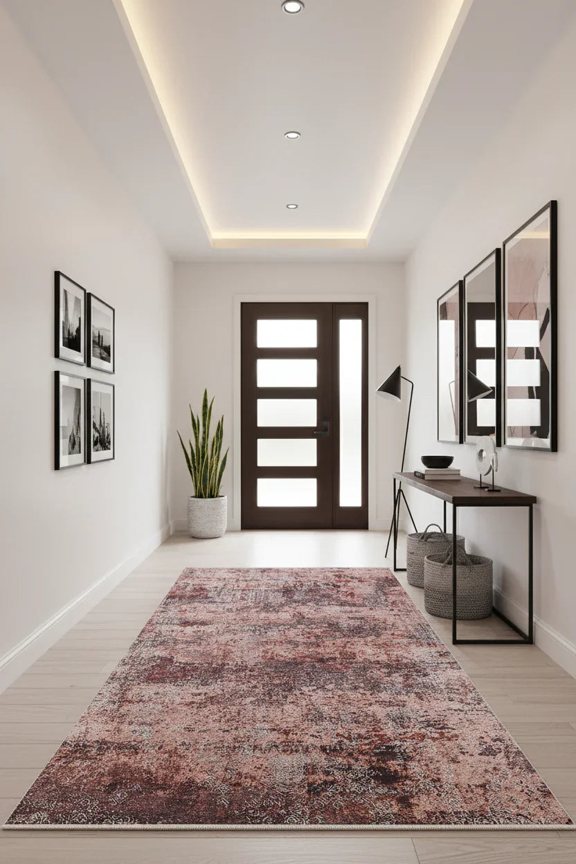 Gül Kurusu ve Bordo Modern Soyut Sanat Halısı