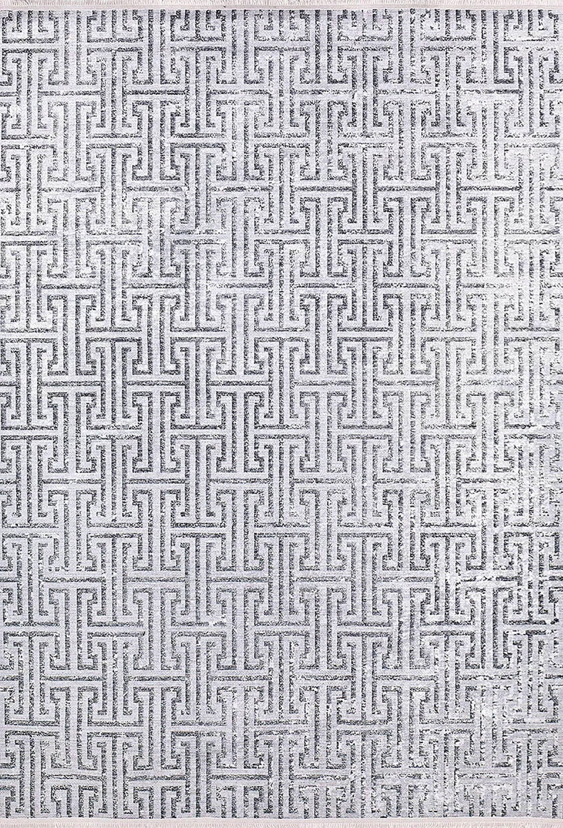 Gümüş Gri Labirent Desenli Modern Halı