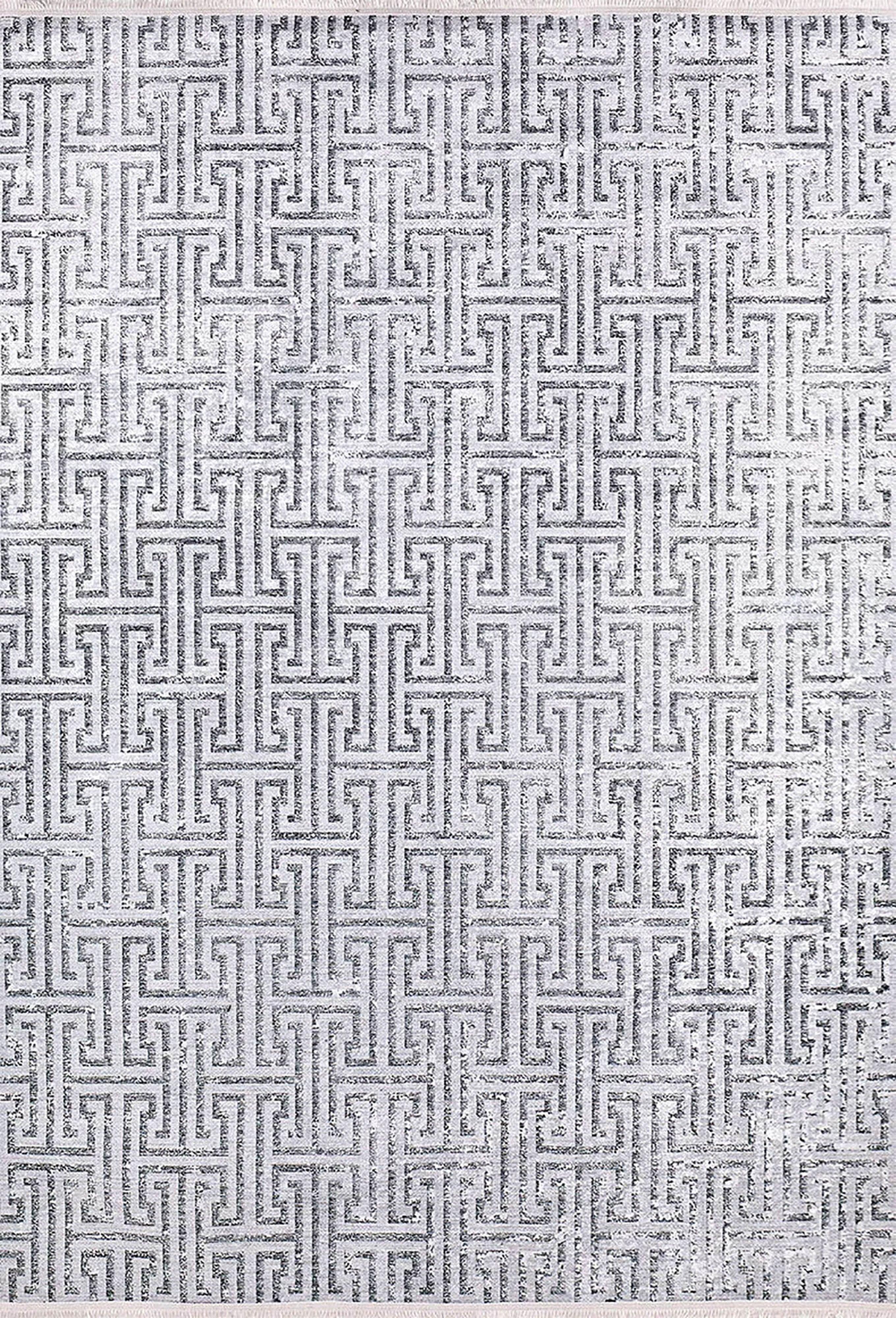 Gümüş Gri Labirent Desenli Modern Halı