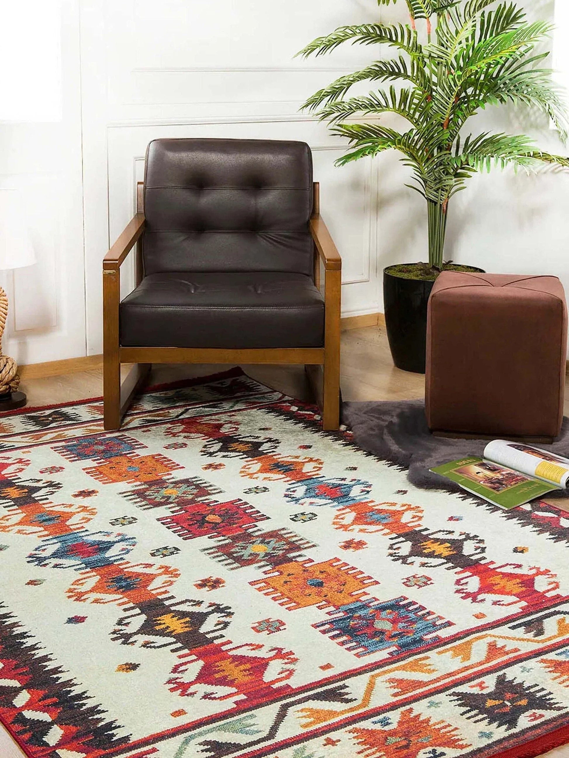 Güneybatı Aztek Desenli Renkli Kilim Halı