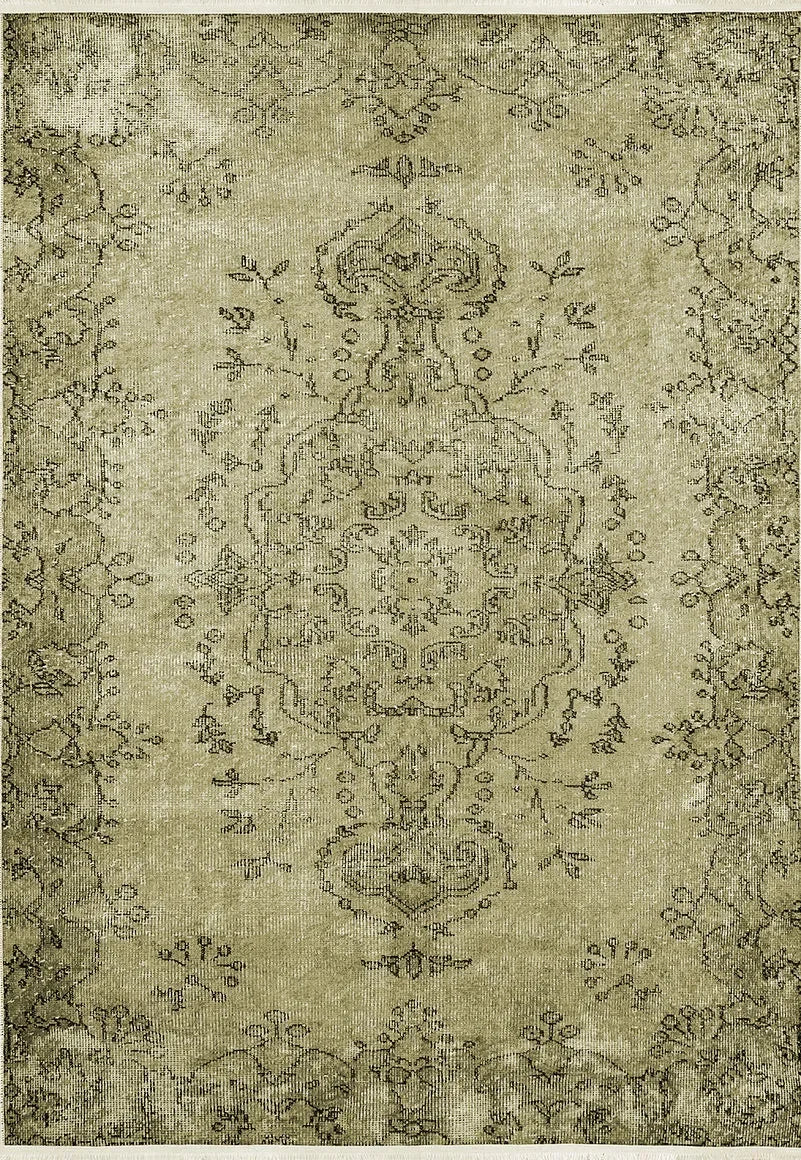 Hardal Sarı Yeşil Vintage Desenli Halı