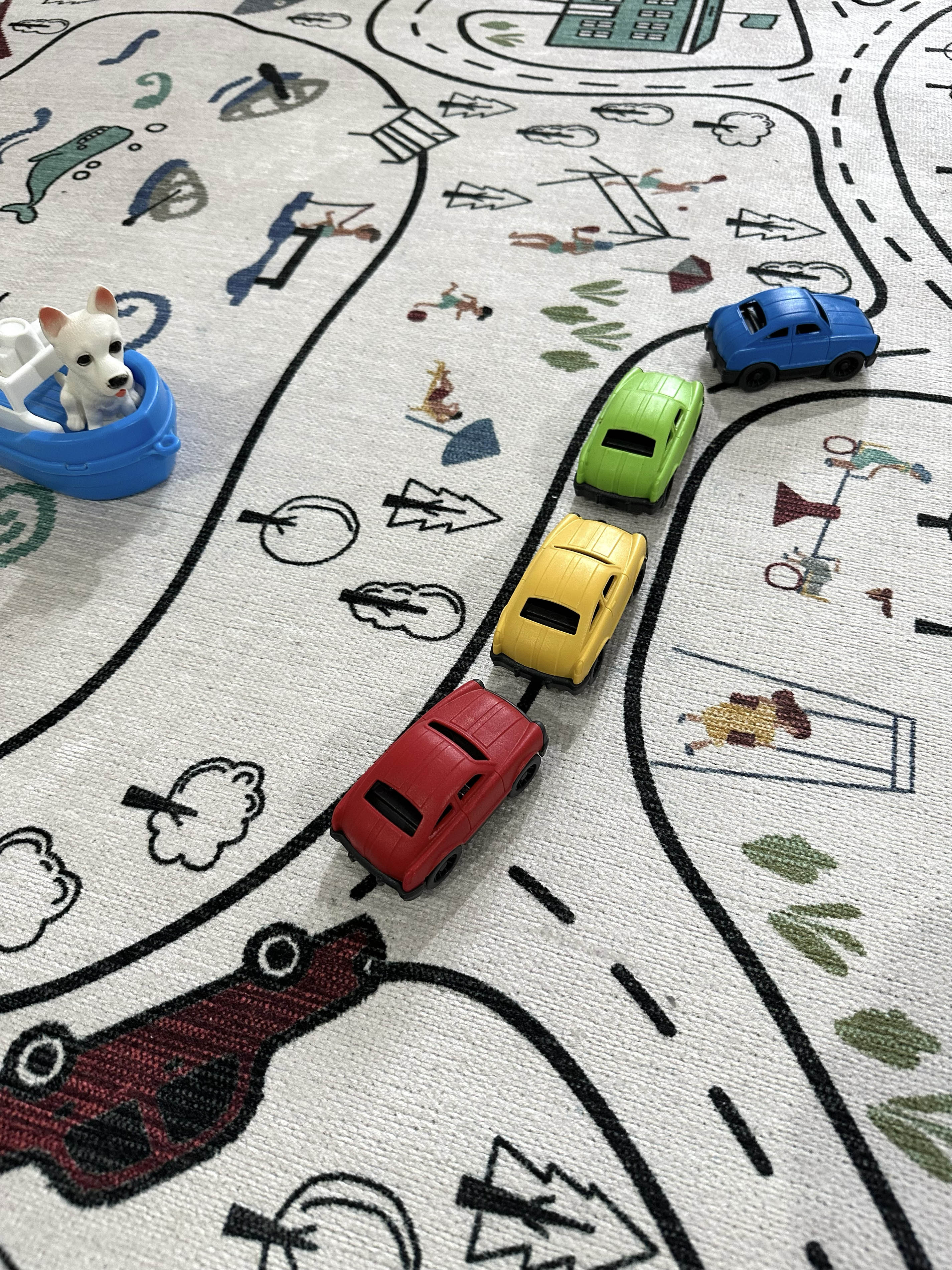 Macera Kasabası ve Yol Desenli Yıkanabilir Çocuk Oyun Halısı - KID8646WM