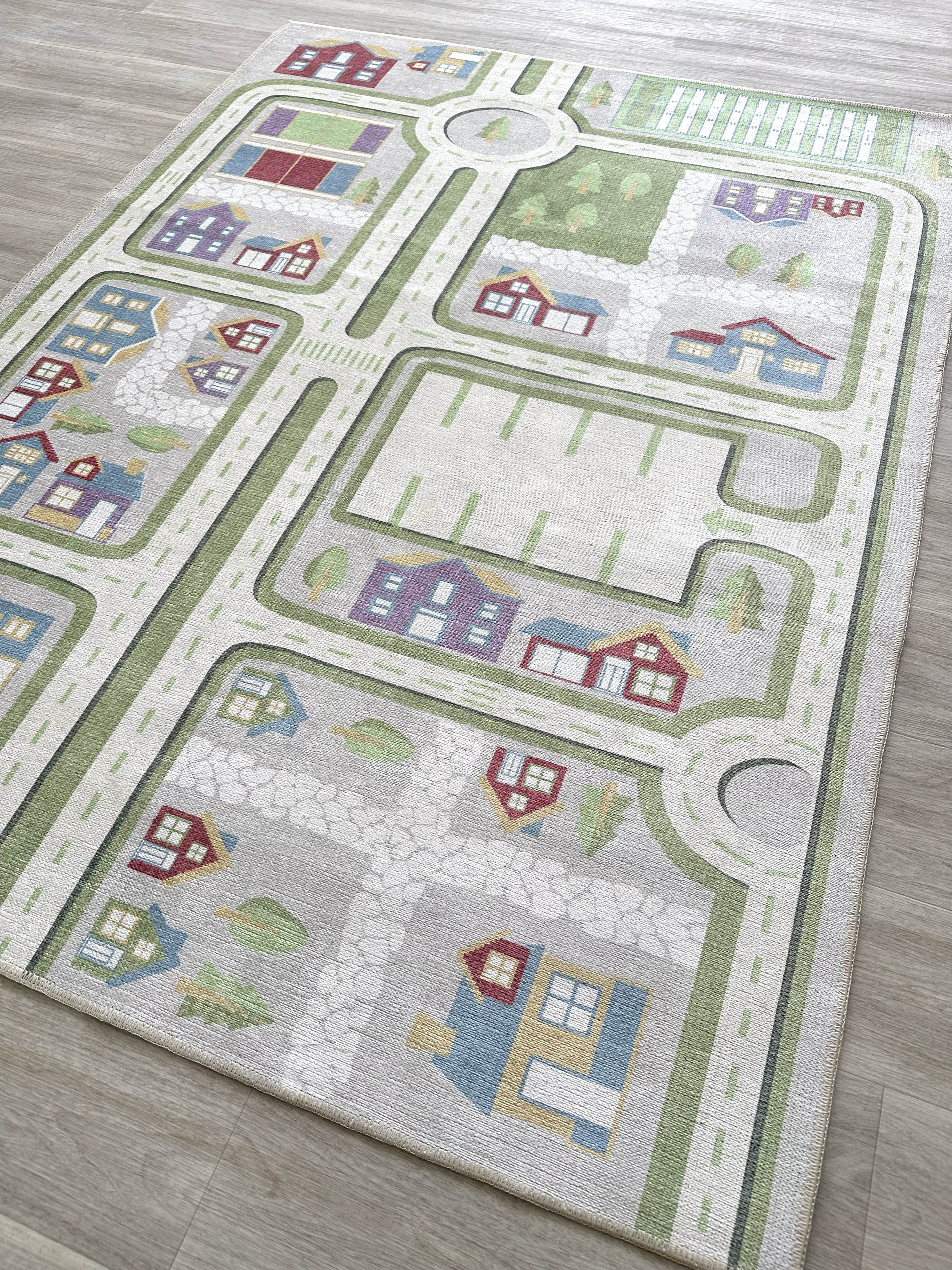Şehir ve Yol Desenli Yıkanabilir Çocuk Oyun Halısı - KID8643GC