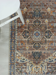 Kahve ve Lacivert Medalyonlu Toprak Tonlu Vintage Yolluk
