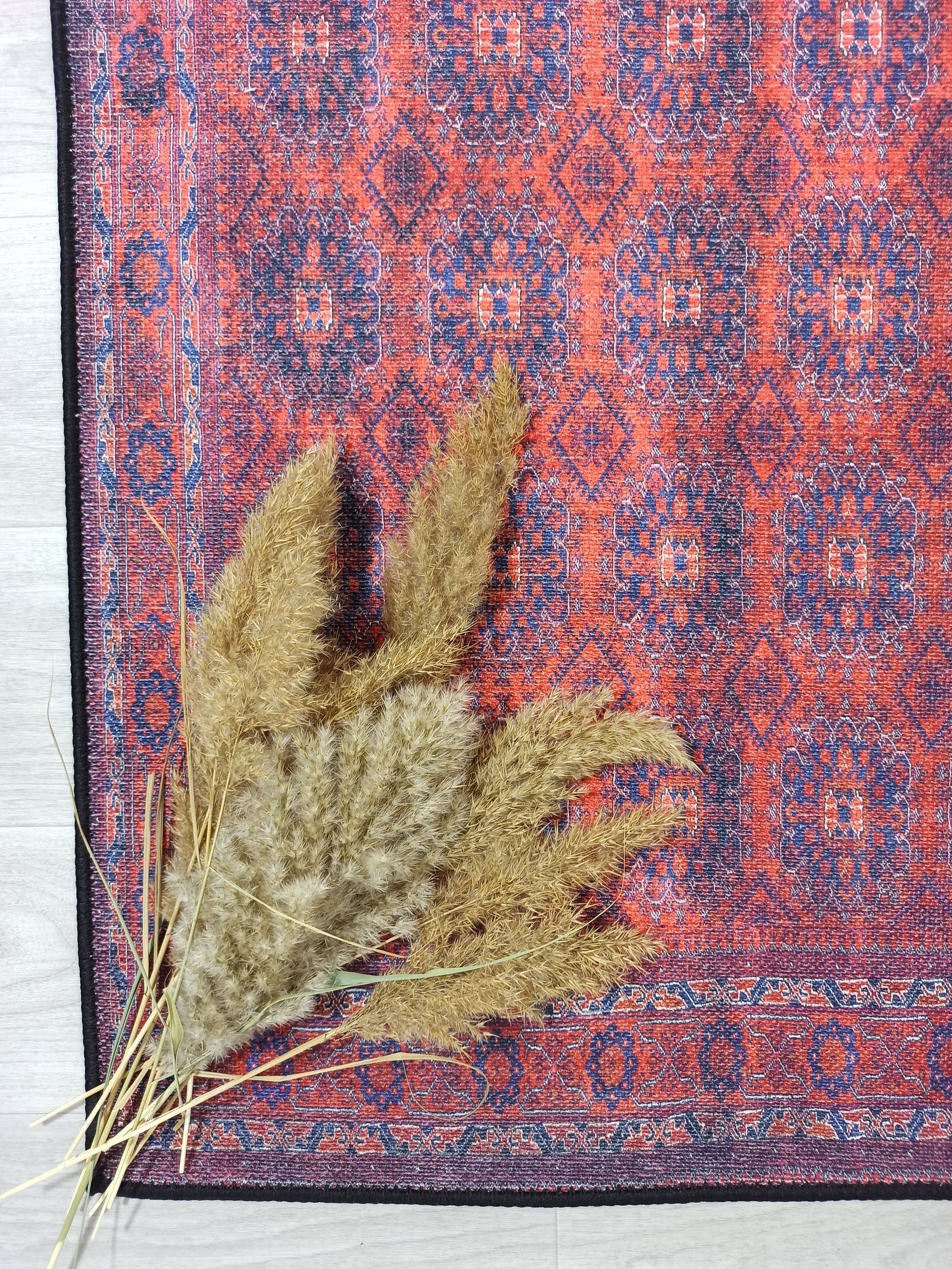 Mavi ve Bordo Medalyonlu Vintage Yolluk