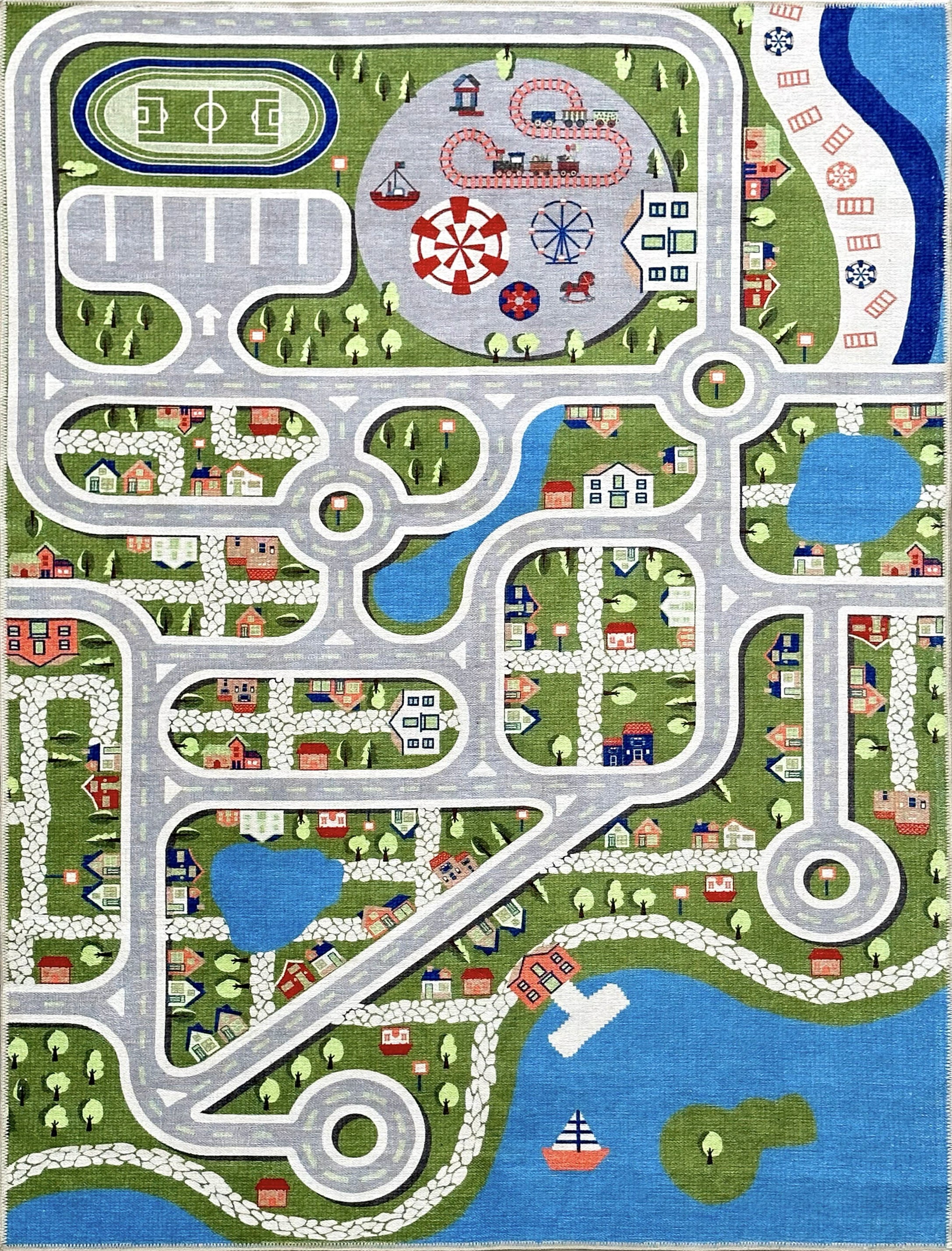 Eğlence Parkı ve Şehir Temalı Yıkanabilir Çocuk Oyun Halısı - KID8645GG