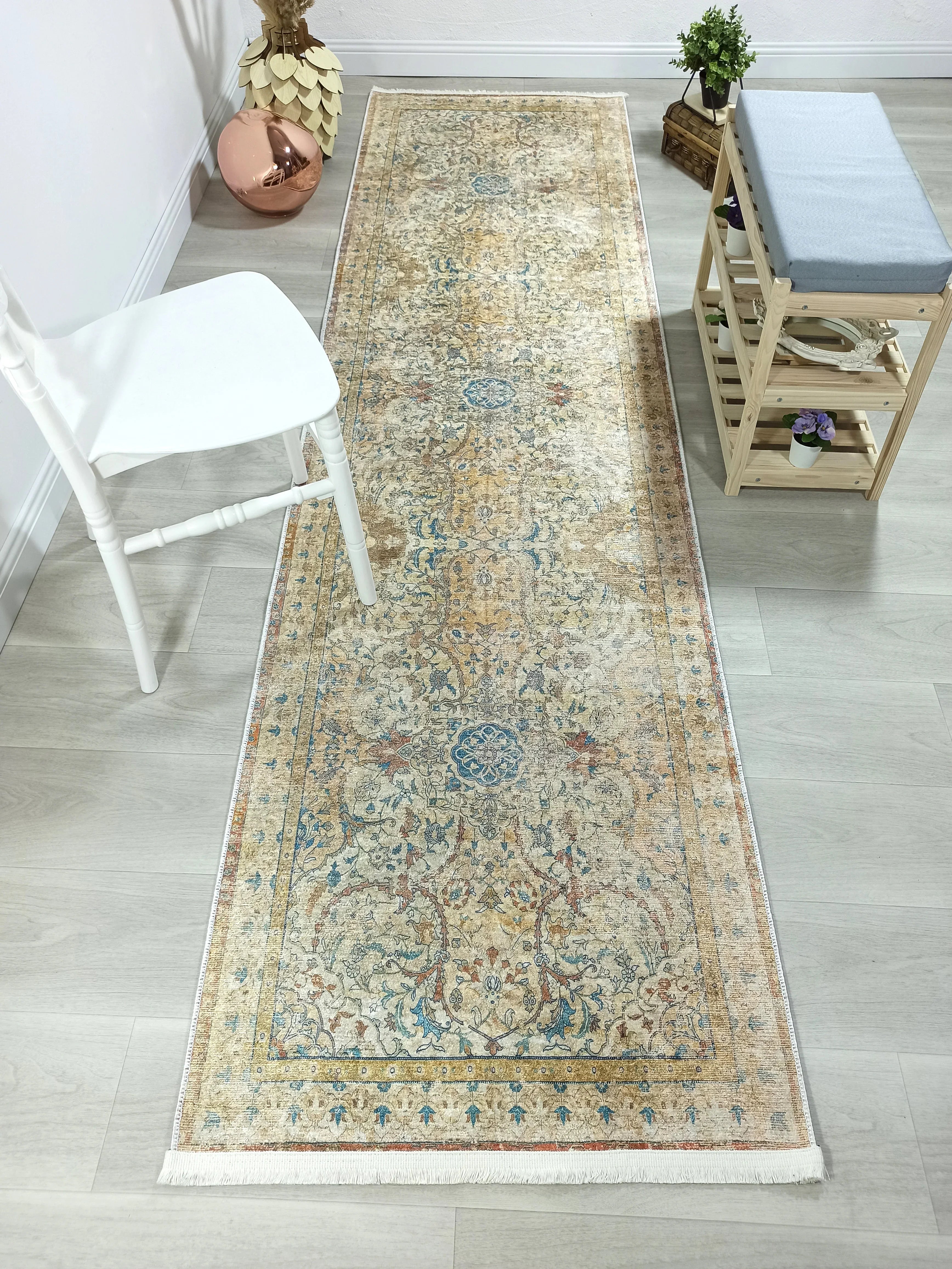 İran Bej Mavi Vintage Halı