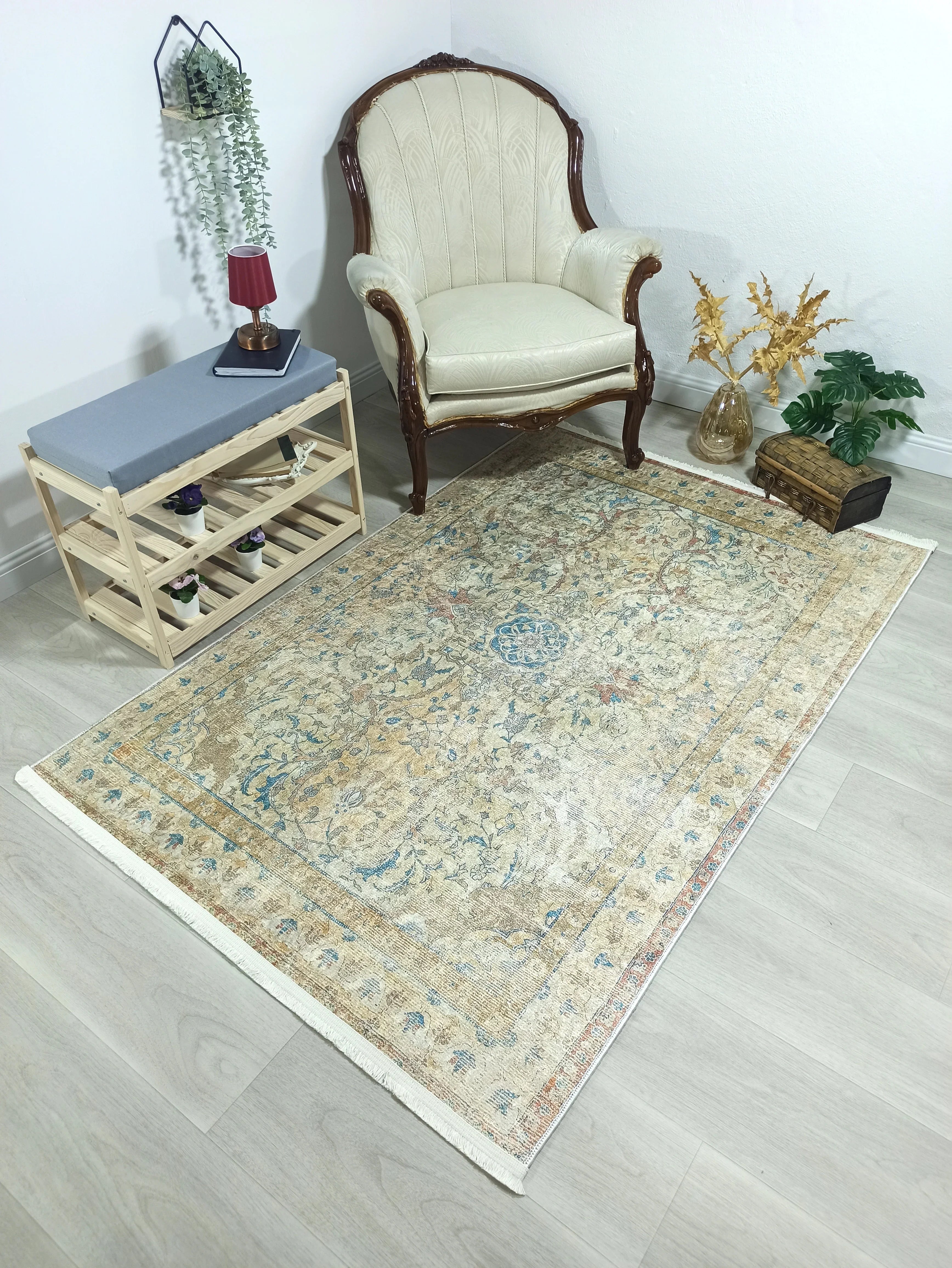 İran Bej Mavi Vintage Halı