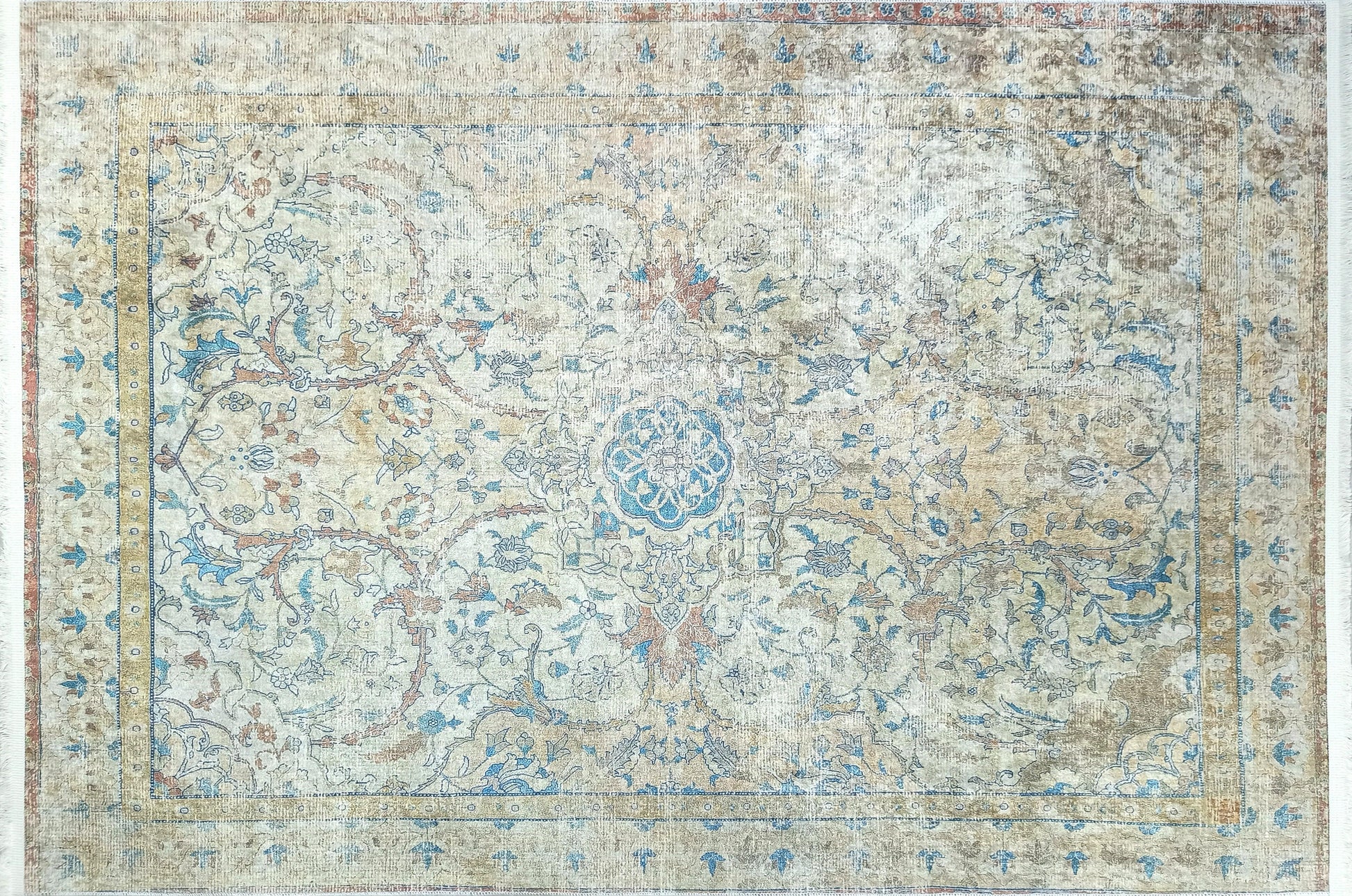 İran Bej Mavi Vintage Halı