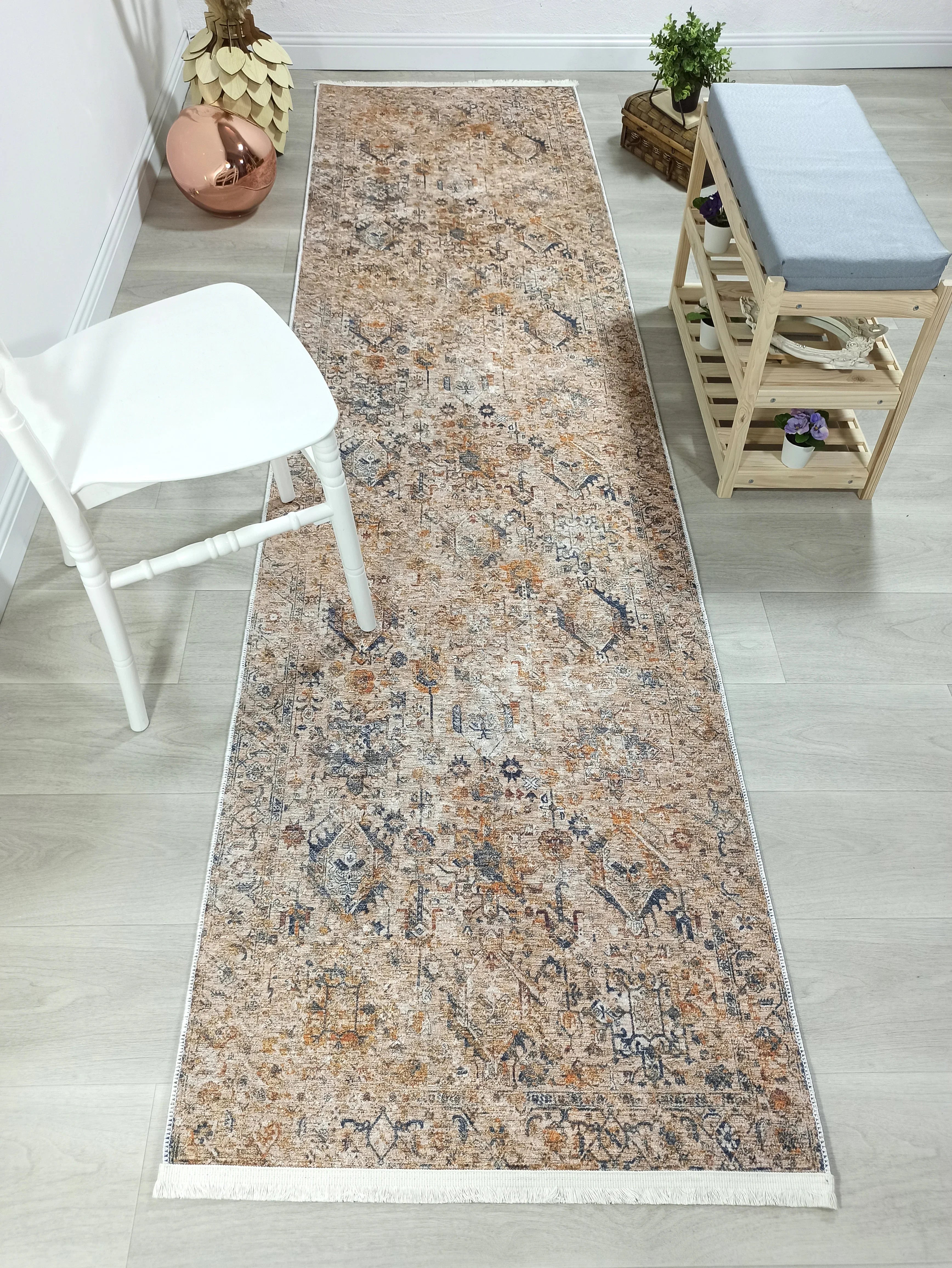 İran Kahverengi Bej Vintage Halı