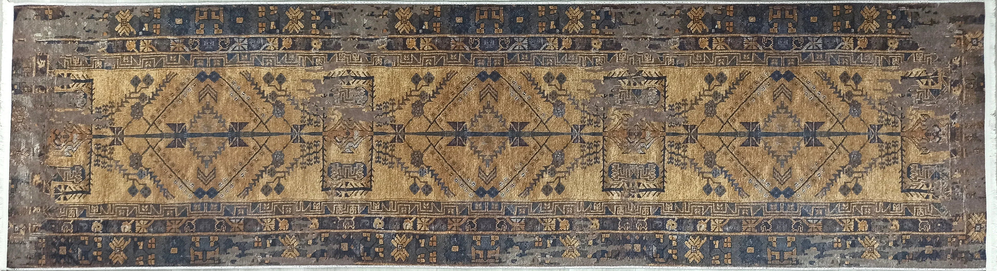 İran Kahverengi Sarı Vintage Yazlık Halı