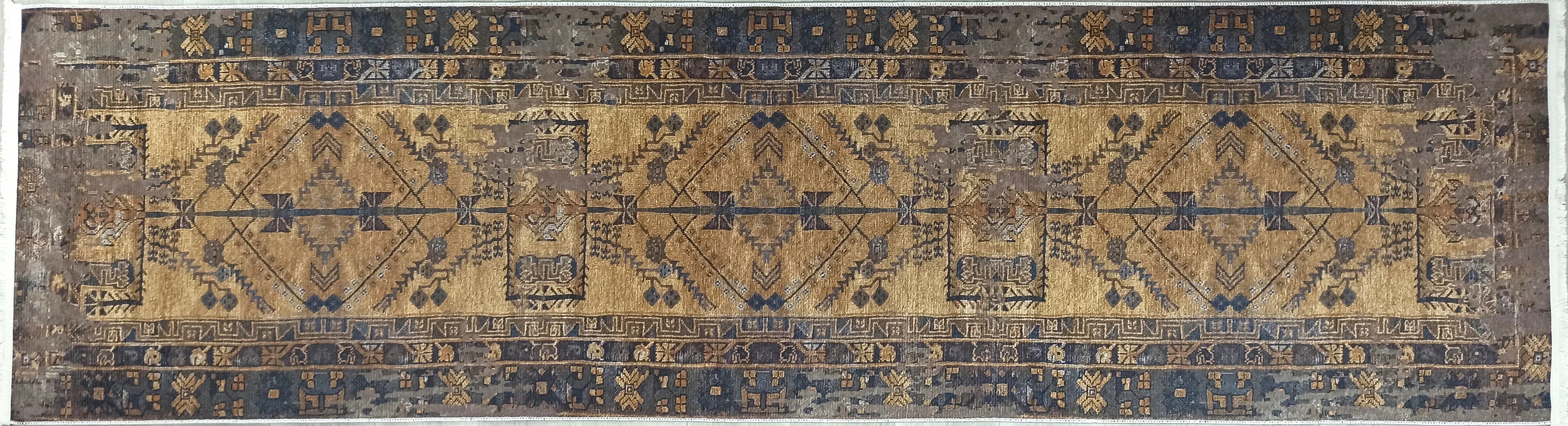 İran Kahverengi Sarı Vintage Yazlık Halı